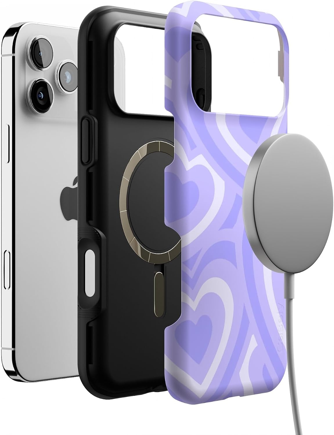 image:imageCasely iPhone 17 Pro Max Case Starfish Wishes Coral Pink Shimmer Bold Protective Design MagSafe Compatible DesignLove Song Lavender Heart