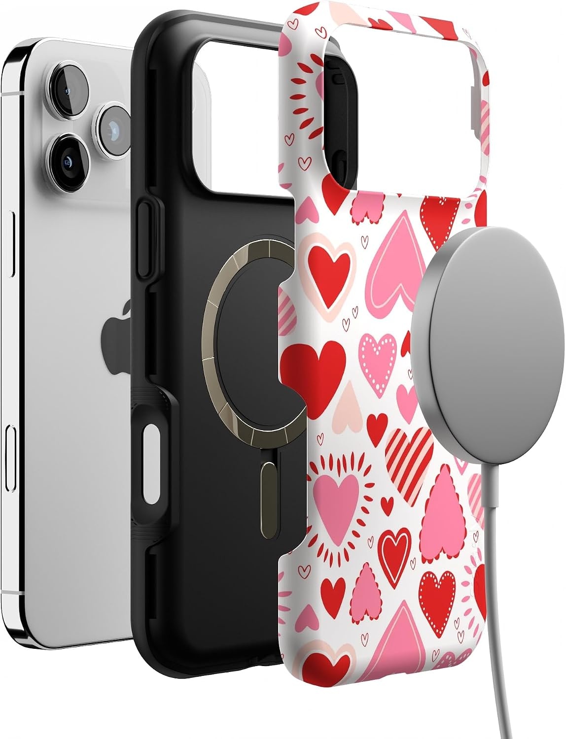 image:imageCasely iPhone 17 Pro Max Case Starfish Wishes Coral Pink Shimmer Bold Protective Design MagSafe Compatible DesignLove Struck Heart Stickers