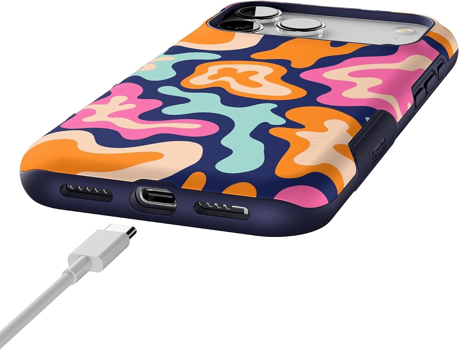 image:imageCasely iPhone 17 Pro Max Case Starfish Wishes Coral Pink Shimmer Bold Protective Design MagSafe Compatible DesignMidnight Color Splash Abstract Retro