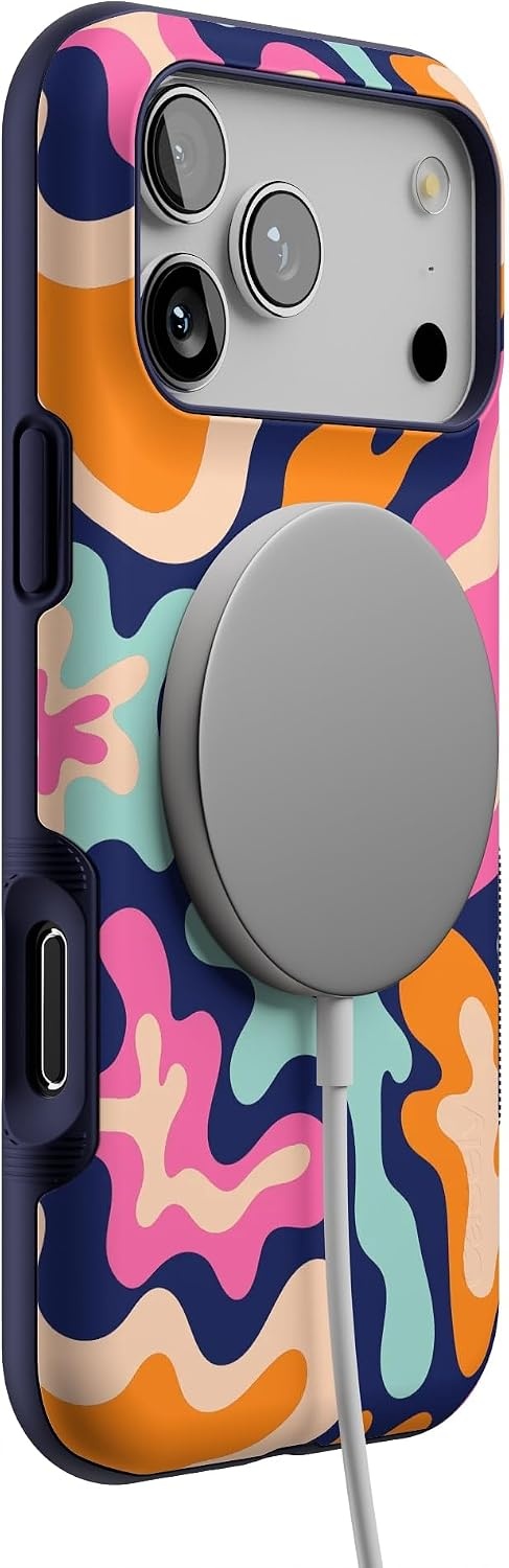 image:imageCasely iPhone 17 Pro Max Case Starfish Wishes Coral Pink Shimmer Bold Protective Design MagSafe Compatible DesignMidnight Color Splash Abstract Retro