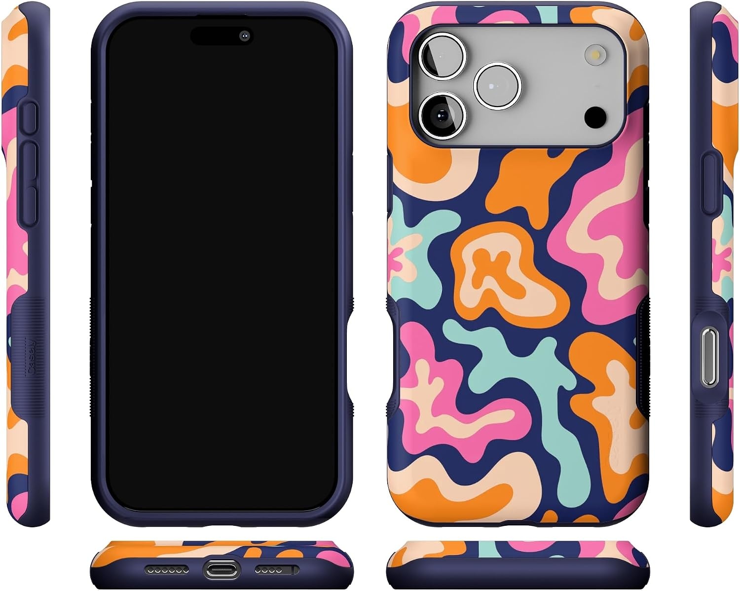 image:imageCasely iPhone 17 Pro Max Case Starfish Wishes Coral Pink Shimmer Bold Protective Design MagSafe Compatible DesignMidnight Color Splash Abstract Retro