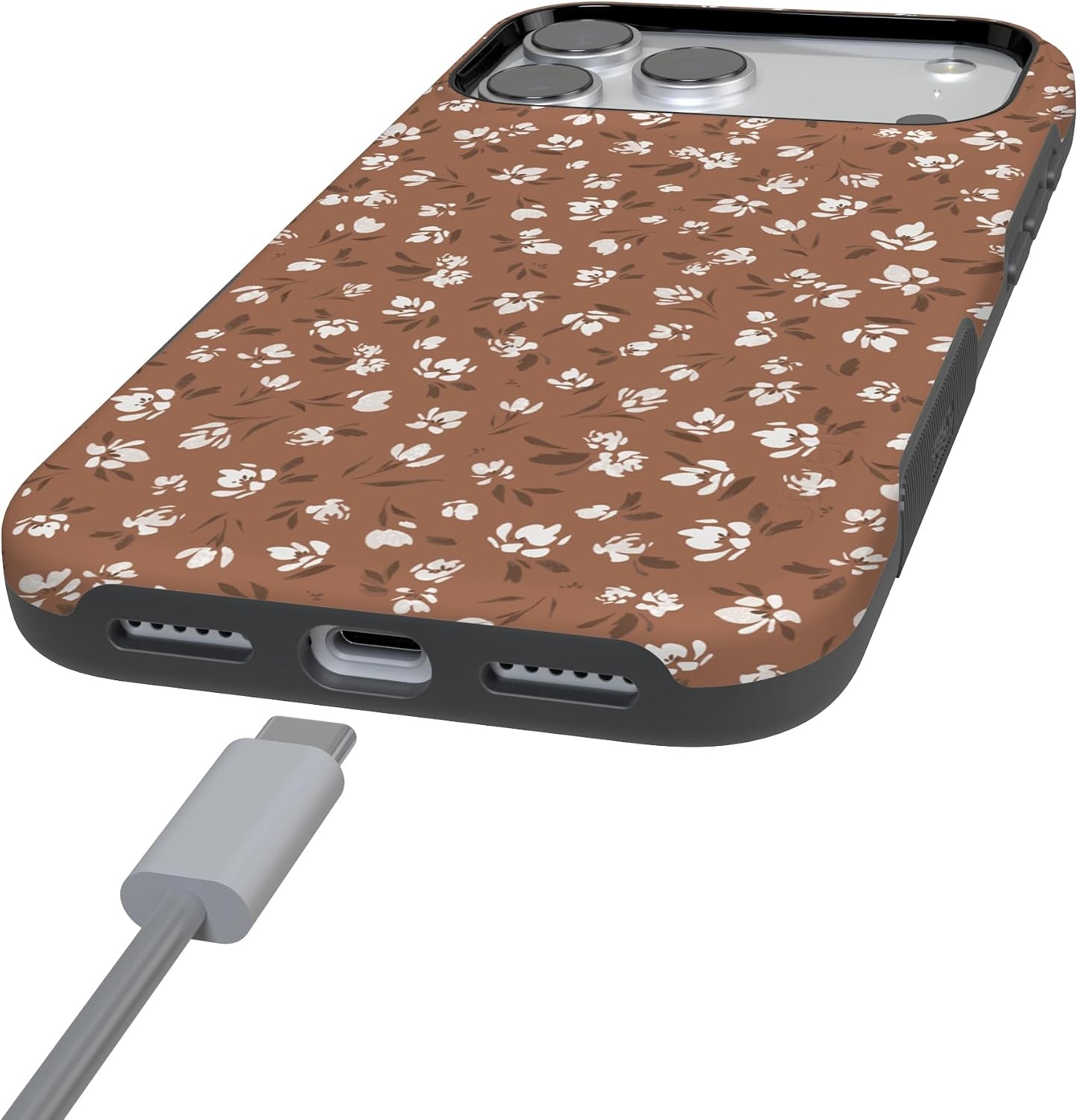 image:imageCasely iPhone 17 Pro Max Case Starfish Wishes Coral Pink Shimmer Bold Protective Design MagSafe Compatible DesignMocha Meadow Tiny Flowers