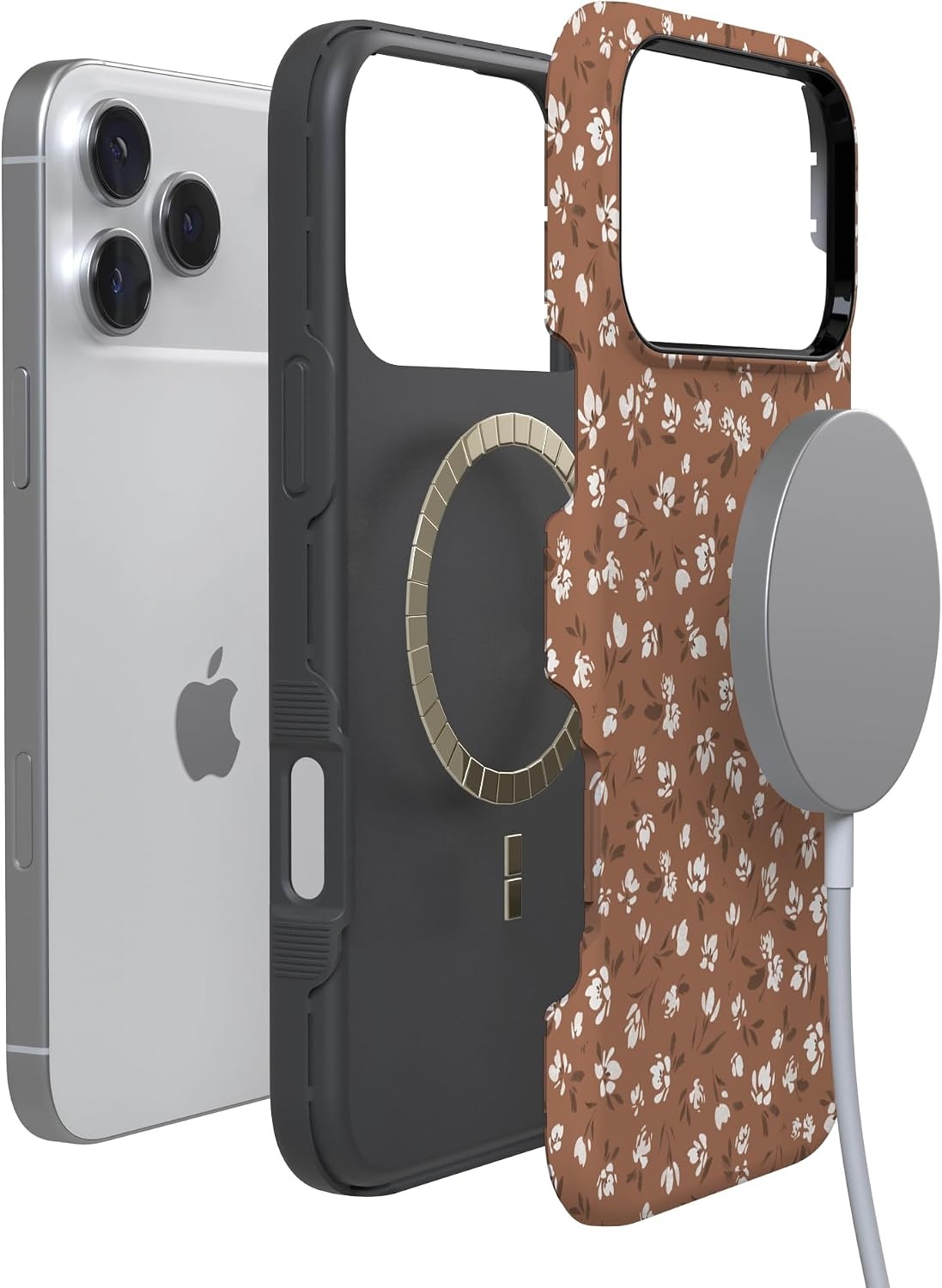 image:imageCasely iPhone 17 Pro Max Case Starfish Wishes Coral Pink Shimmer Bold Protective Design MagSafe Compatible DesignMocha Meadow Tiny Flowers