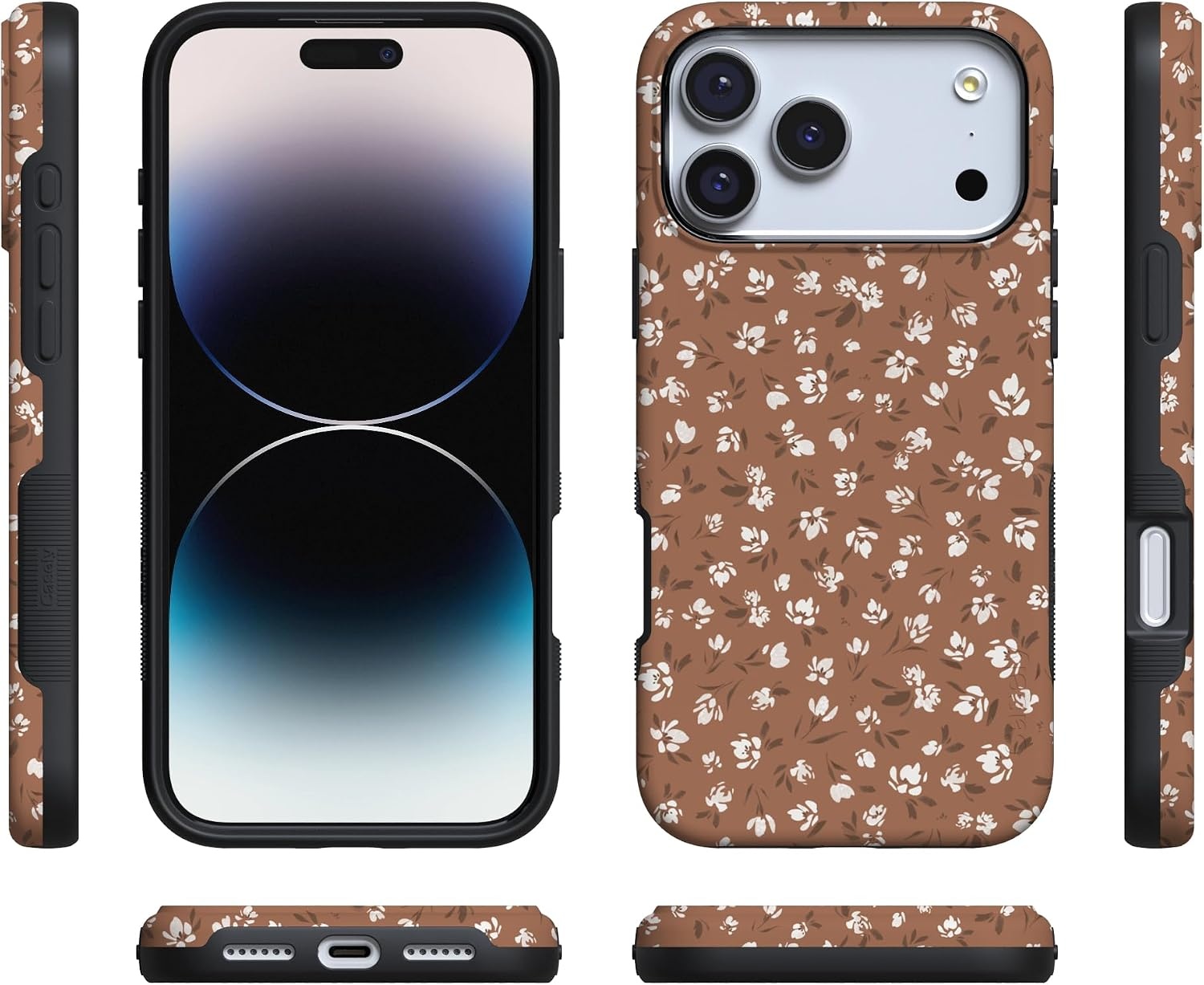 image:imageCasely iPhone 17 Pro Max Case Starfish Wishes Coral Pink Shimmer Bold Protective Design MagSafe Compatible DesignMocha Meadow Tiny Flowers