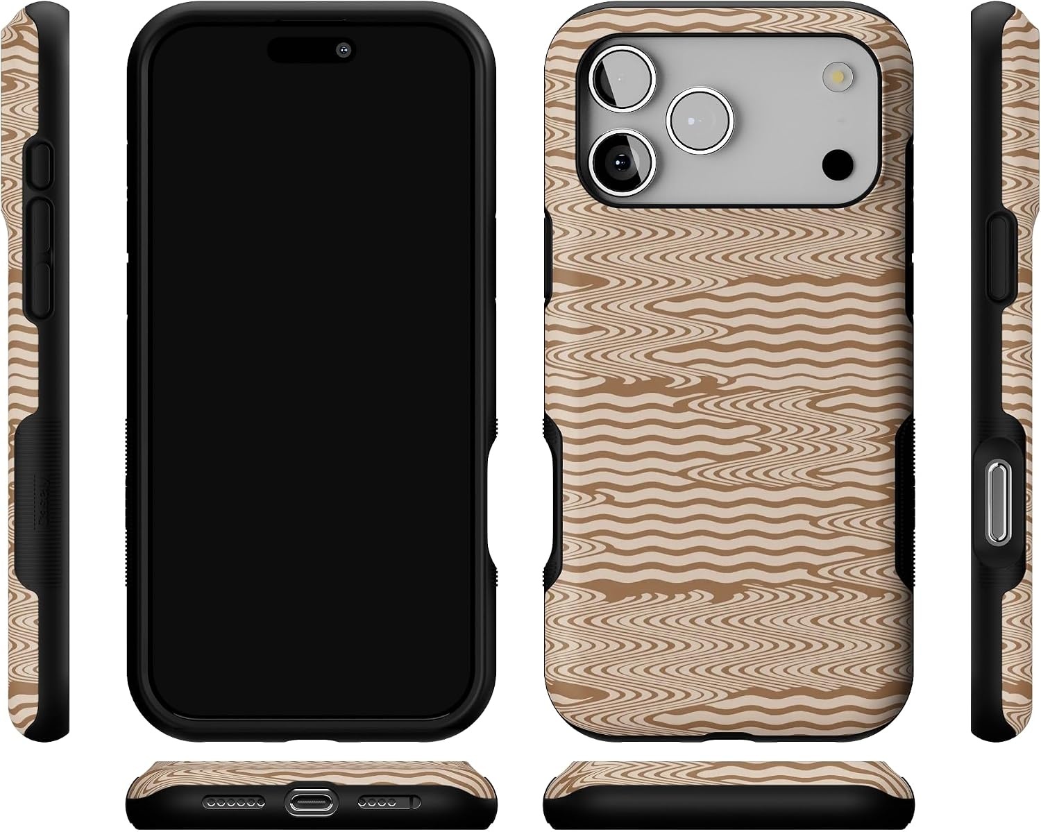 image:imageCasely iPhone 17 Pro Max Case Starfish Wishes Coral Pink Shimmer Bold Protective Design MagSafe Compatible DesignMocha Ripple Brown Waves