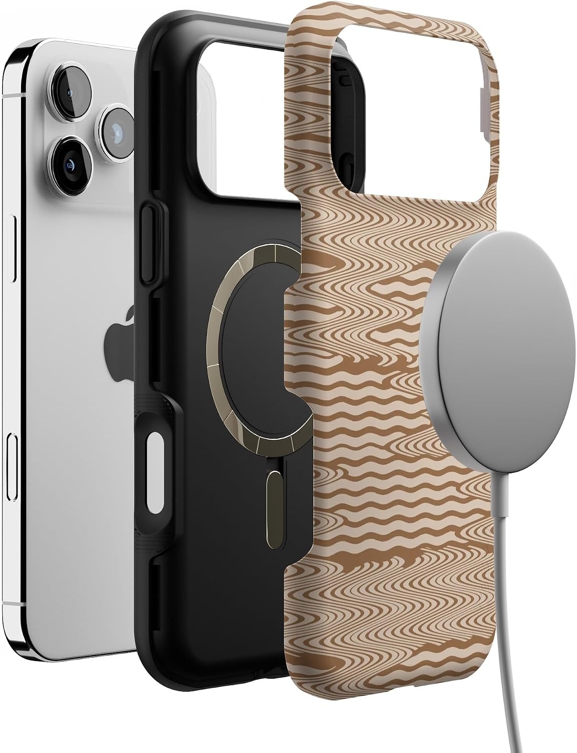 image:imageCasely iPhone 17 Pro Max Case Starfish Wishes Coral Pink Shimmer Bold Protective Design MagSafe Compatible DesignMocha Ripple Brown Waves