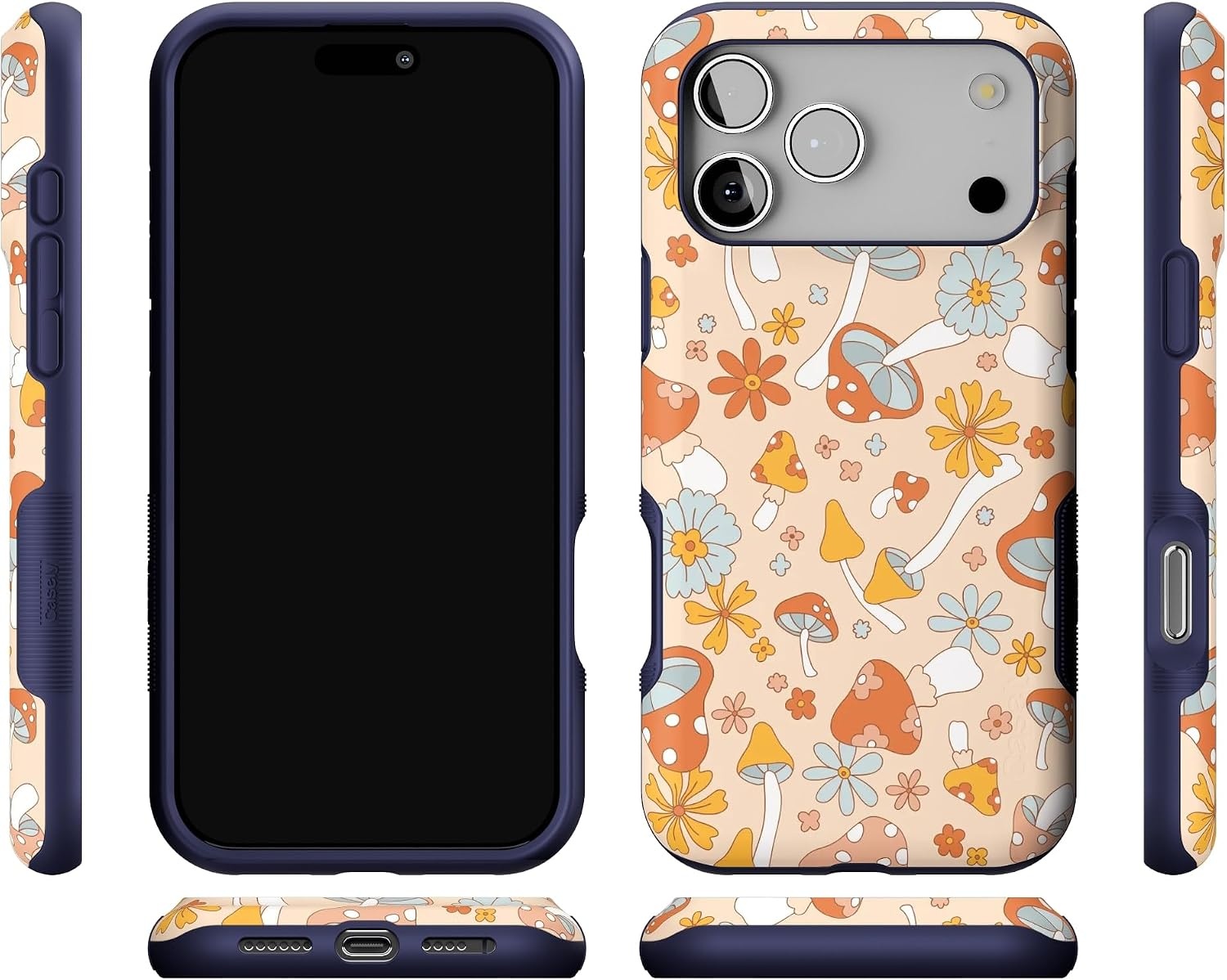 image:imageCasely iPhone 17 Pro Max Case Starfish Wishes Coral Pink Shimmer Bold Protective Design MagSafe Compatible DesignMushroom Magic Retro Floral