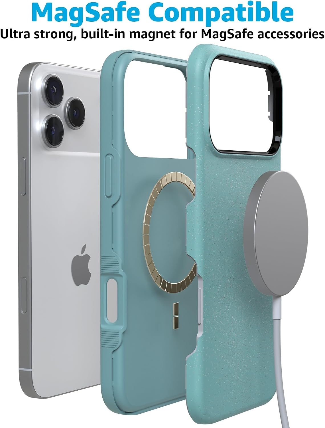 image:imageCasely iPhone 17 Pro Max Case Starfish Wishes Coral Pink Shimmer Bold Protective Design MagSafe Compatible DesignOcean Blue Shimmer Aquamarine
