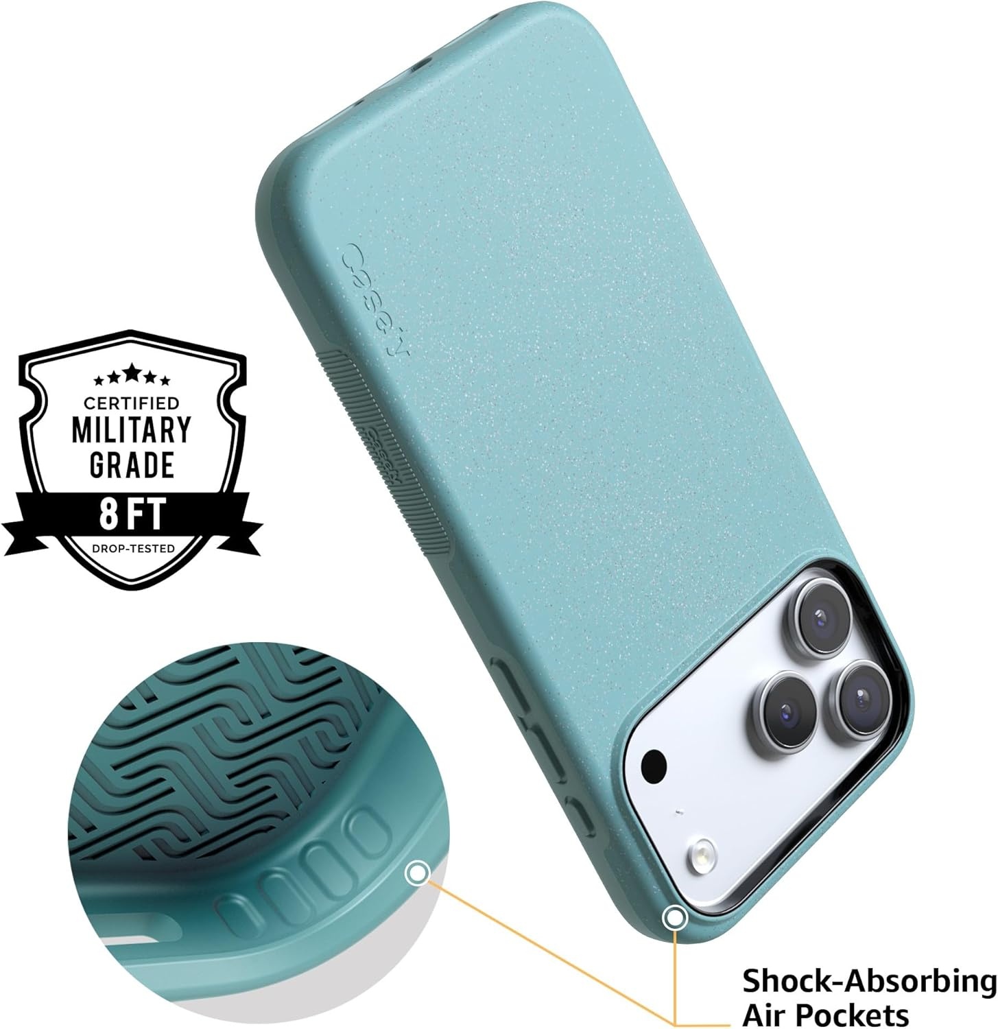 image:imageCasely iPhone 17 Pro Max Case Starfish Wishes Coral Pink Shimmer Bold Protective Design MagSafe Compatible DesignOcean Blue Shimmer Aquamarine