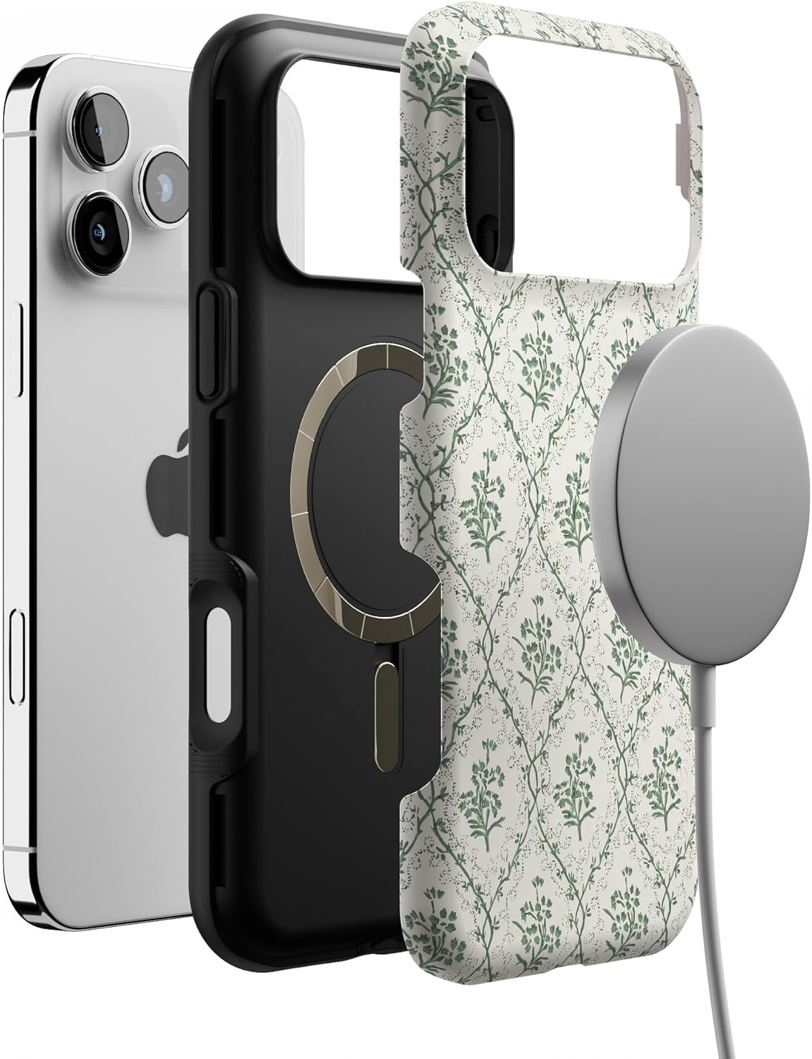 image:imageCasely iPhone 17 Pro Max Case Starfish Wishes Coral Pink Shimmer Bold Protective Design MagSafe Compatible DesignSage Tapestry Floral Vines