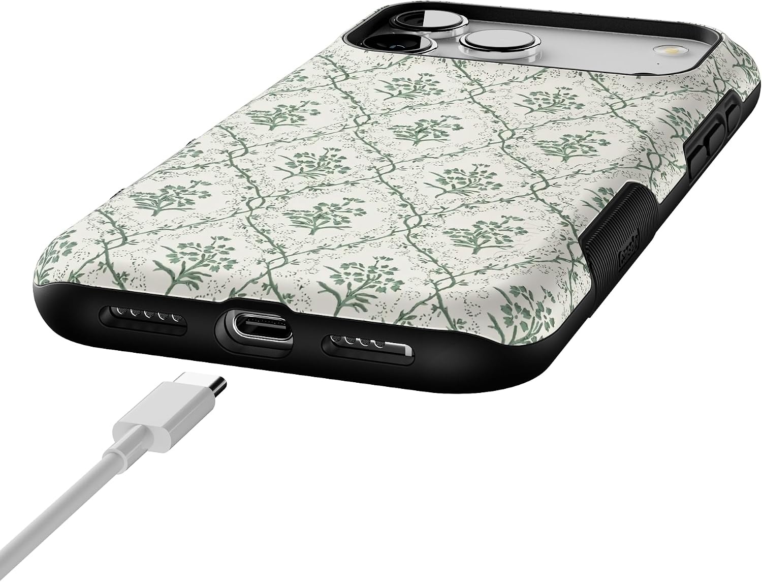 image:imageCasely iPhone 17 Pro Max Case Starfish Wishes Coral Pink Shimmer Bold Protective Design MagSafe Compatible DesignSage Tapestry Floral Vines