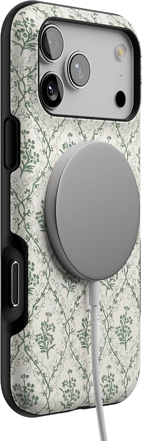 image:imageCasely iPhone 17 Pro Max Case Starfish Wishes Coral Pink Shimmer Bold Protective Design MagSafe Compatible DesignSage Tapestry Floral Vines