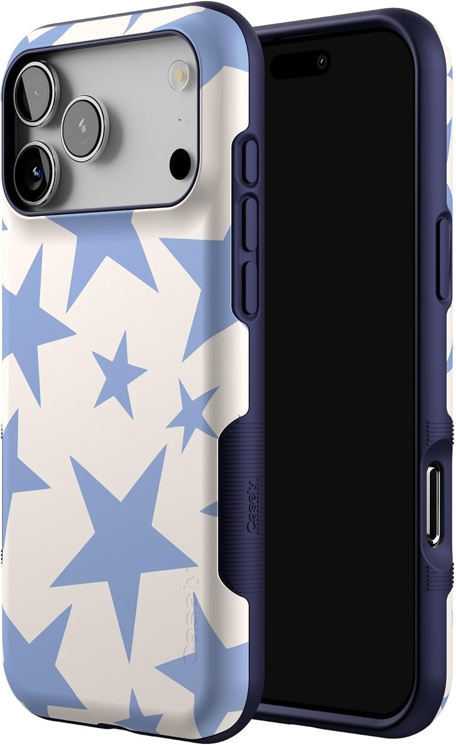 image:imageCasely iPhone 17 Pro Max Case Starfish Wishes Coral Pink Shimmer Bold Protective Design MagSafe Compatible DesignStars Align Blue White Stars