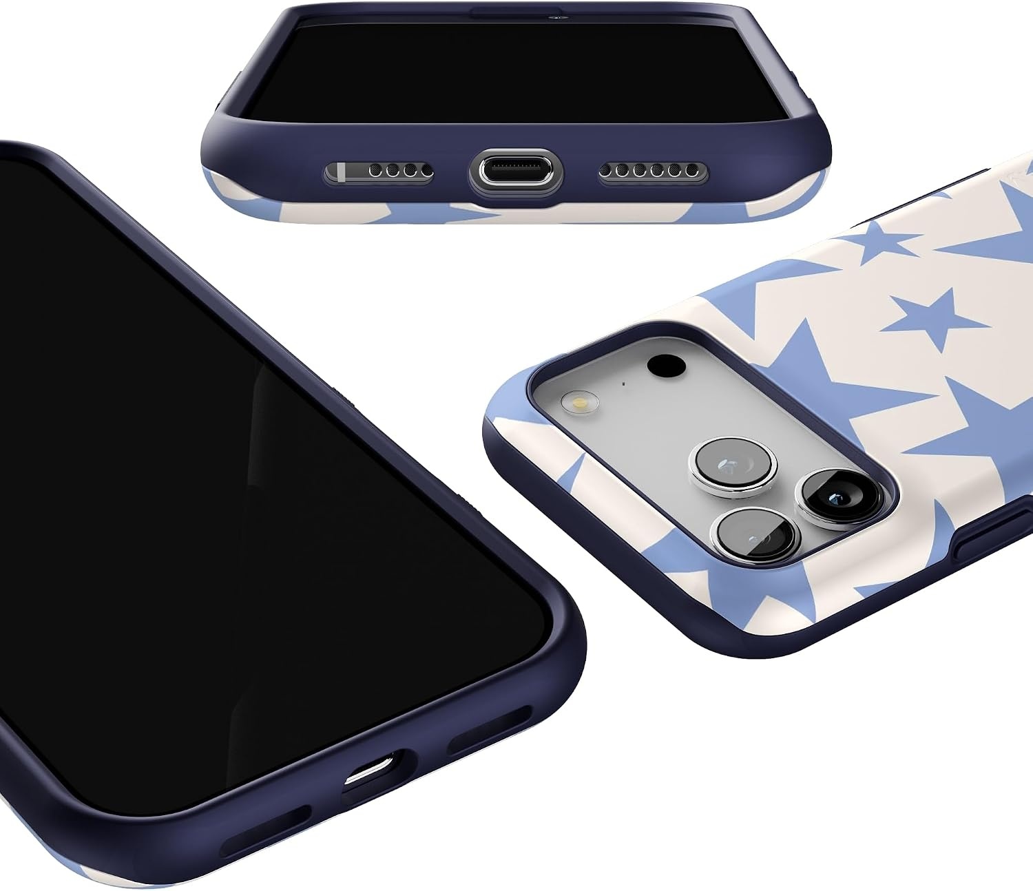 image:imageCasely iPhone 17 Pro Max Case Starfish Wishes Coral Pink Shimmer Bold Protective Design MagSafe Compatible DesignStars Align Blue White Stars