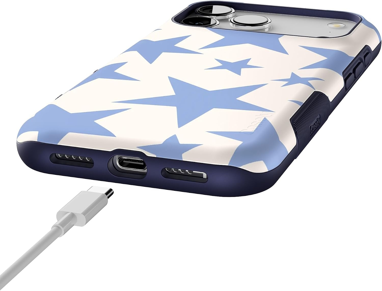 image:imageCasely iPhone 17 Pro Max Case Starfish Wishes Coral Pink Shimmer Bold Protective Design MagSafe Compatible DesignStars Align Blue White Stars