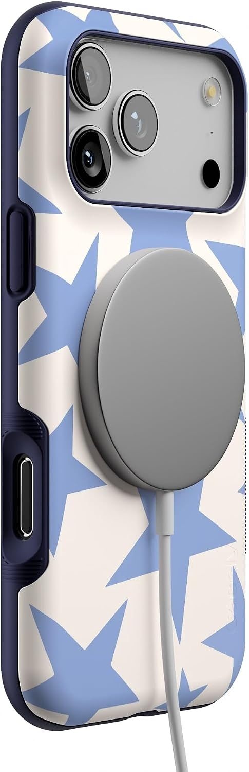 image:imageCasely iPhone 17 Pro Max Case Starfish Wishes Coral Pink Shimmer Bold Protective Design MagSafe Compatible DesignStars Align Blue White Stars