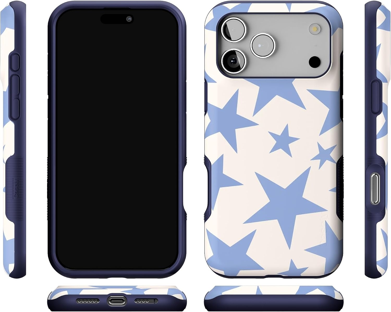 image:imageCasely iPhone 17 Pro Max Case Starfish Wishes Coral Pink Shimmer Bold Protective Design MagSafe Compatible DesignStars Align Blue White Stars