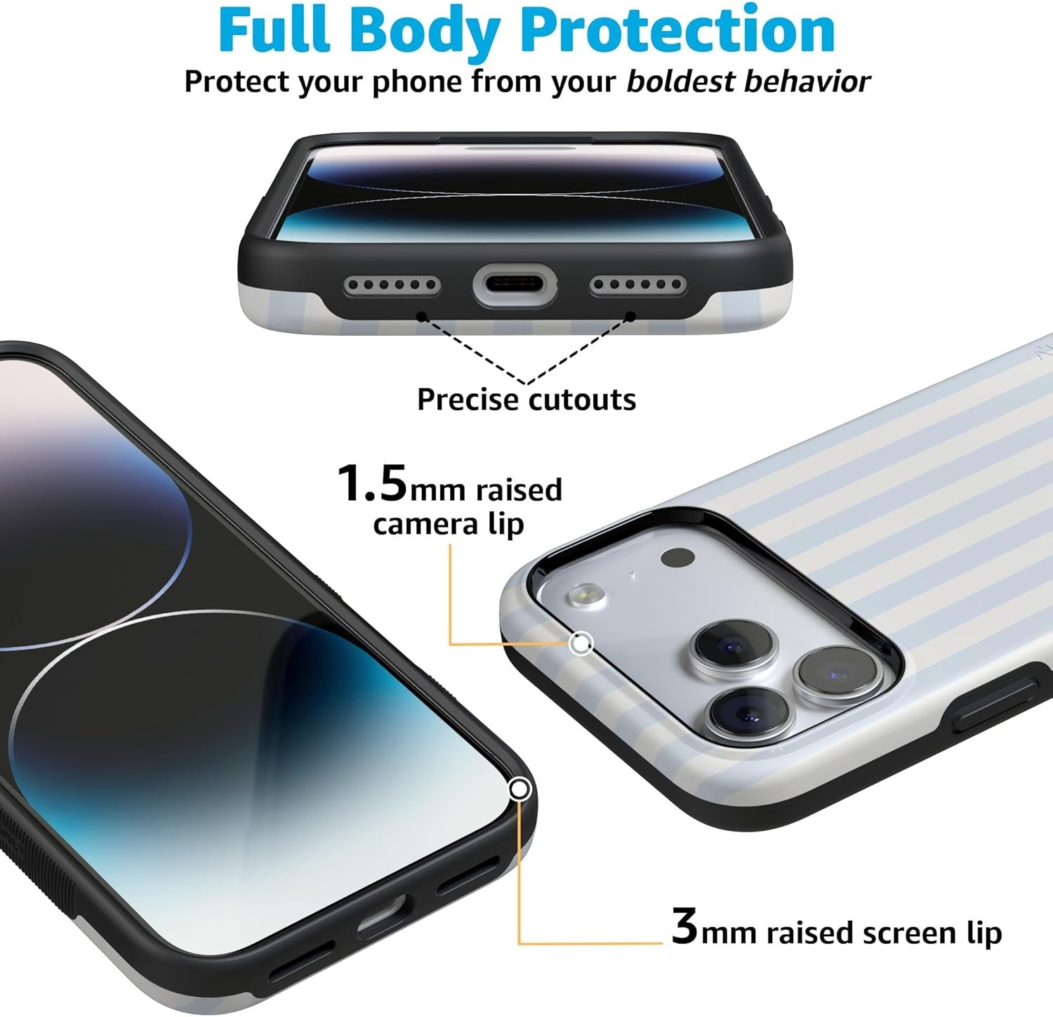 image:imageCasely iPhone 17 Pro Max Case Starfish Wishes Coral Pink Shimmer Bold Protective Design MagSafe Compatible DesignSunday Best Blue Stripes