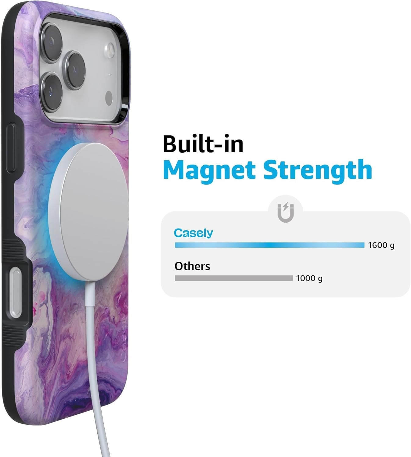 image:imageCasely iPhone 17 Pro Max Case Starfish Wishes Coral Pink Shimmer Bold Protective Design MagSafe Compatible DesignTie Dying Over You Purple Marble
