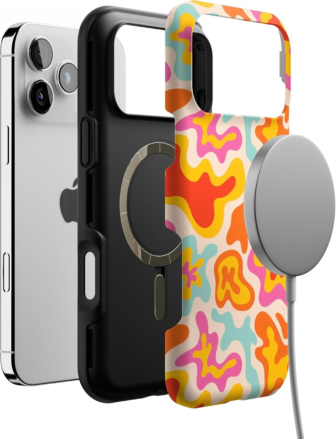image:imageCasely iPhone 17 Pro Max Case Starfish Wishes Coral Pink Shimmer Bold Protective Design MagSafe Compatible DesignTropical Color Splash Abstract Retro