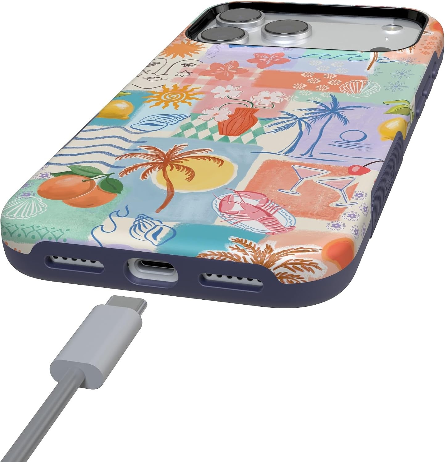 image:imageCasely iPhone 17 Pro Max Case Starfish Wishes Coral Pink Shimmer Bold Protective Design MagSafe Compatible DesignTropical Heat Beachy Collage
