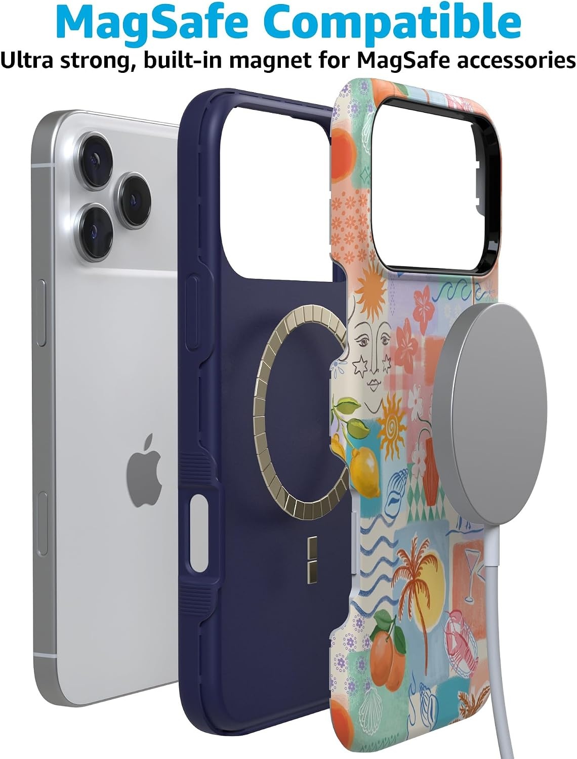 image:imageCasely iPhone 17 Pro Max Case Starfish Wishes Coral Pink Shimmer Bold Protective Design MagSafe Compatible DesignTropical Heat Beachy Collage