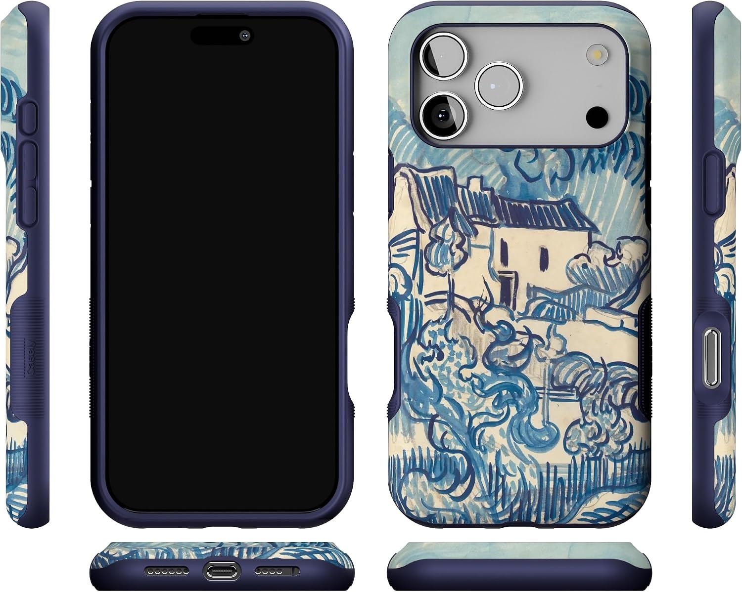 image:imageCasely iPhone 17 Pro Max Case Starfish Wishes Coral Pink Shimmer Bold Protective Design MagSafe Compatible DesignVan Gogh Landscape With Houses