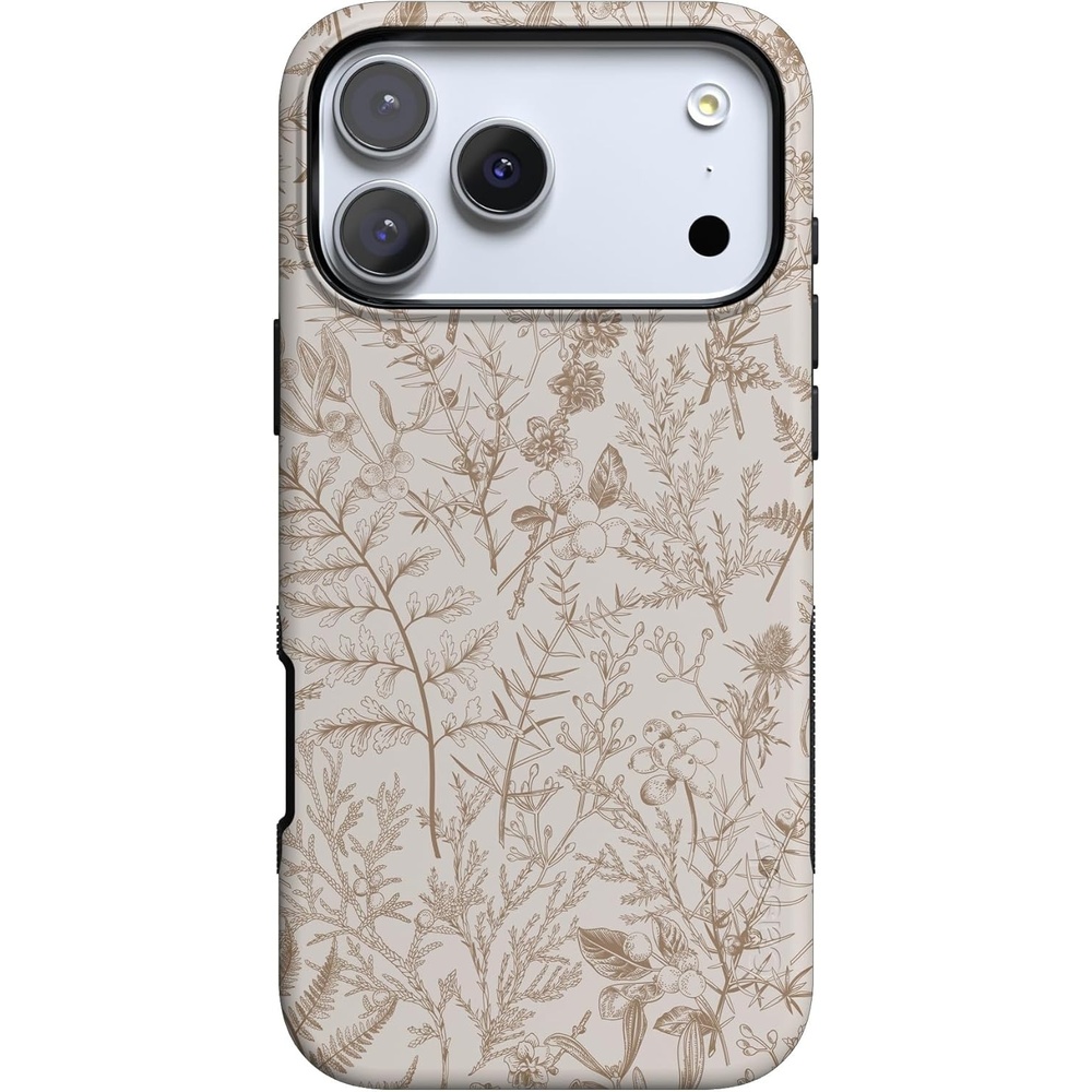 image:imageCasely iPhone 17 Pro Max Case Starfish Wishes Coral Pink Shimmer Bold Protective Design MagSafe Compatible DesignBeige Garden Neutral Floral