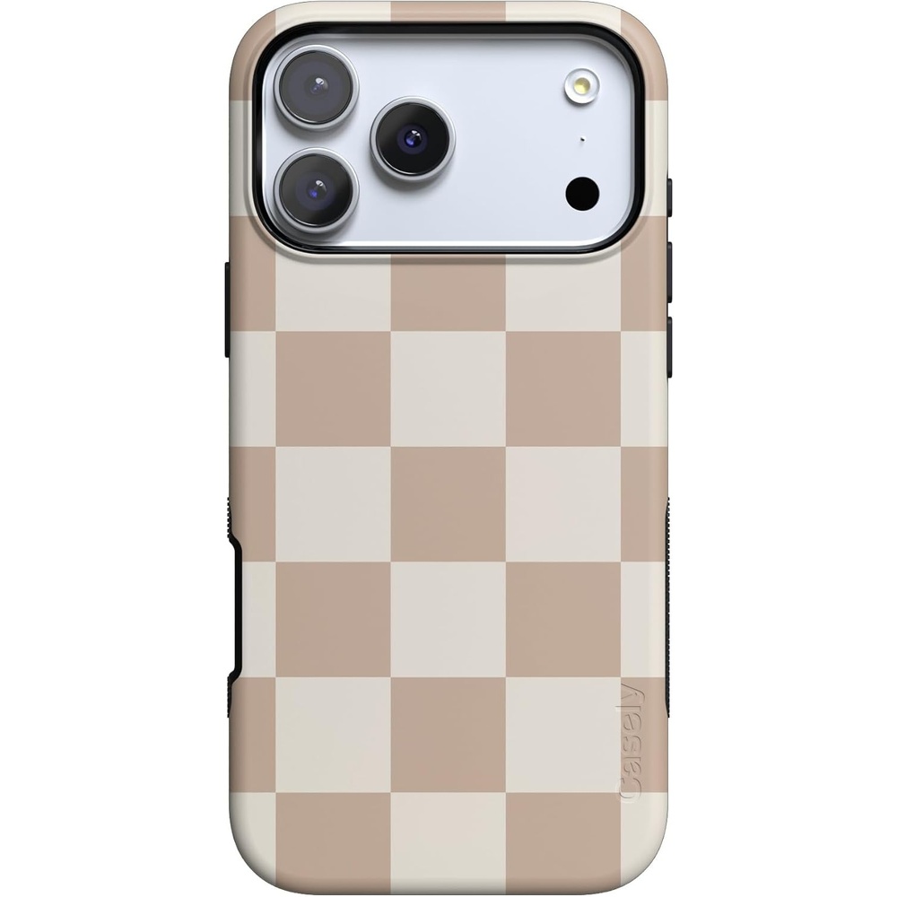 image:imageCasely iPhone 17 Pro Max Case Starfish Wishes Coral Pink Shimmer Bold Protective Design MagSafe Compatible DesignFit Check Neutral Checkerboard