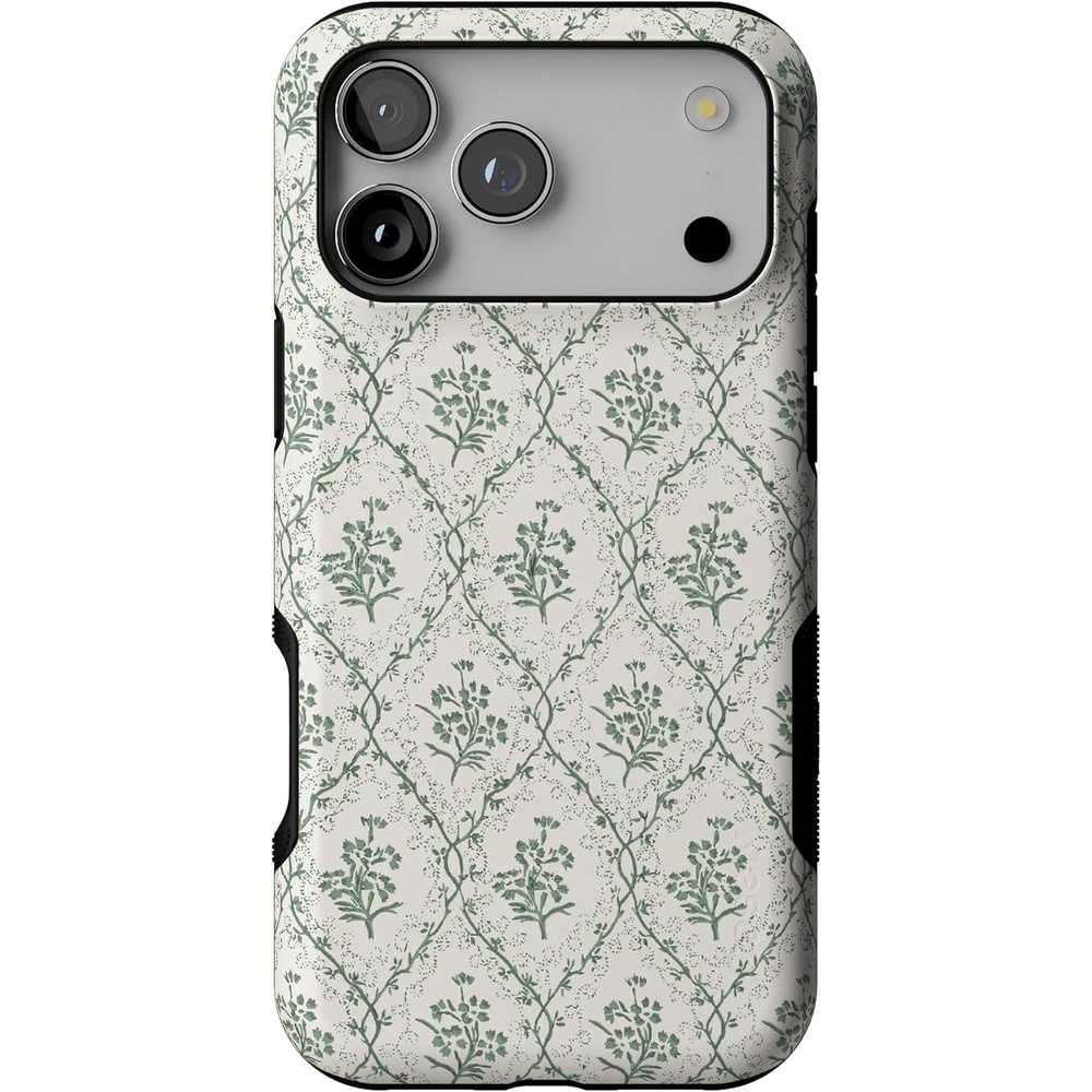 image:imageCasely iPhone 17 Pro Max Case Starfish Wishes Coral Pink Shimmer Bold Protective Design MagSafe Compatible DesignSage Tapestry Floral Vines