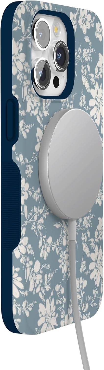 image:imageCasely iPhone 15 Pro Max Case Afternoon Tea Blue Floral Bold Protective Design Compatible with MagSafe