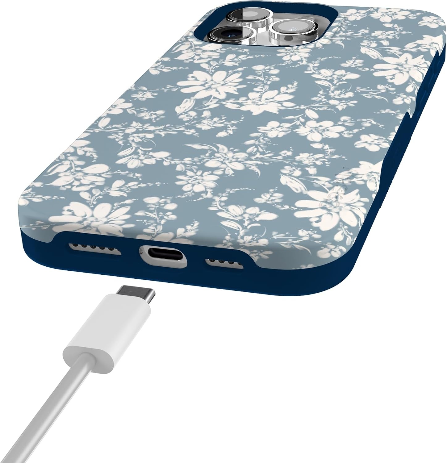 image:imageCasely iPhone 15 Pro Max Case Afternoon Tea Blue Floral Bold Protective Design Compatible with MagSafe
