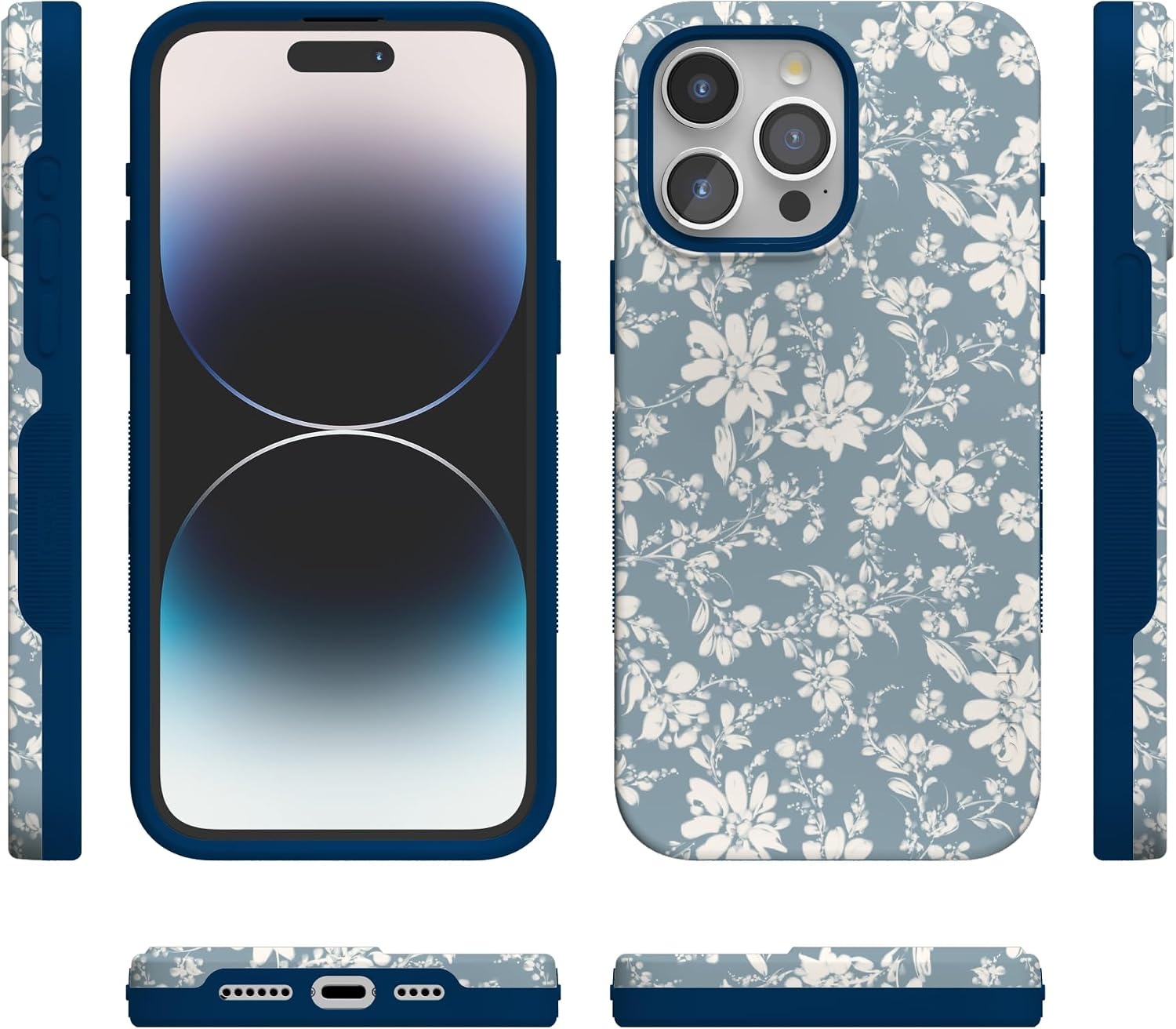 image:imageCasely iPhone 15 Pro Max Case Afternoon Tea Blue Floral Bold Protective Design Compatible with MagSafe