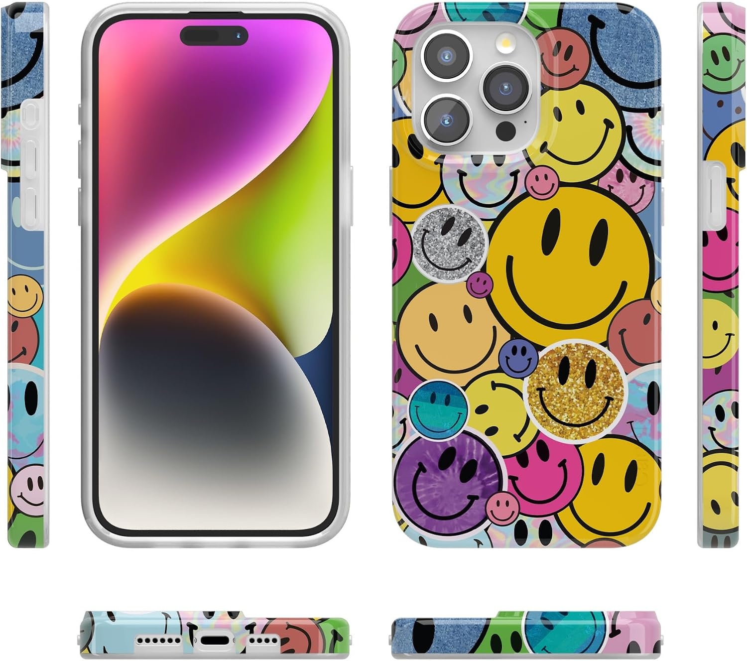 image:imageCasely iPhone 15 Pro Max Case Clear Skies Clear Shimmer Compatible with MagSafe Classic Ultra Slim DesignAll Smiles Smiley Face Sticker