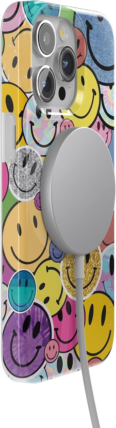 image:imageCasely iPhone 15 Pro Max Case Clear Skies Clear Shimmer Compatible with MagSafe Classic Ultra Slim DesignAll Smiles Smiley Face Sticker