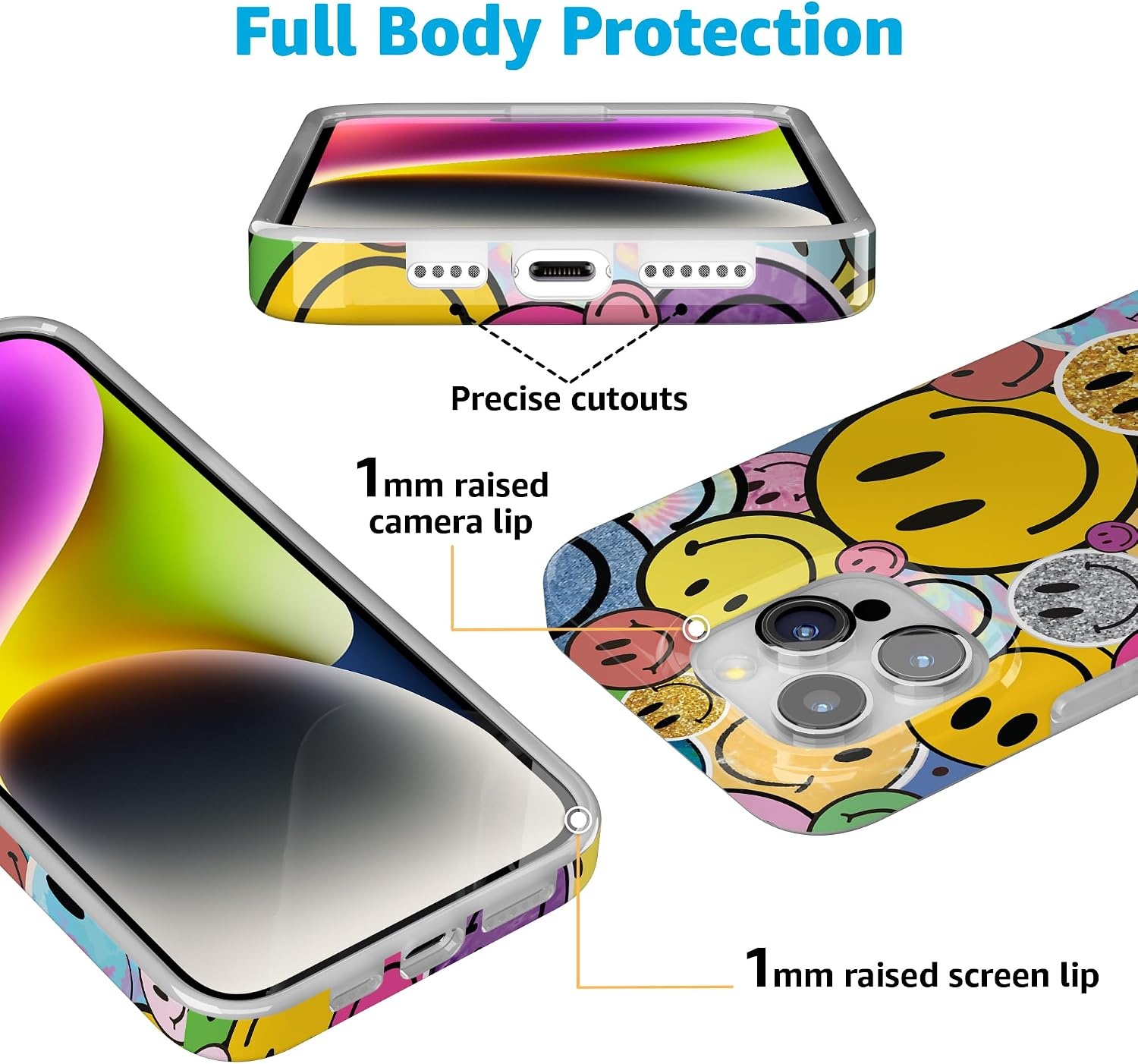 image:imageCasely iPhone 15 Pro Max Case Clear Skies Clear Shimmer Compatible with MagSafe Classic Ultra Slim DesignAll Smiles Smiley Face Sticker