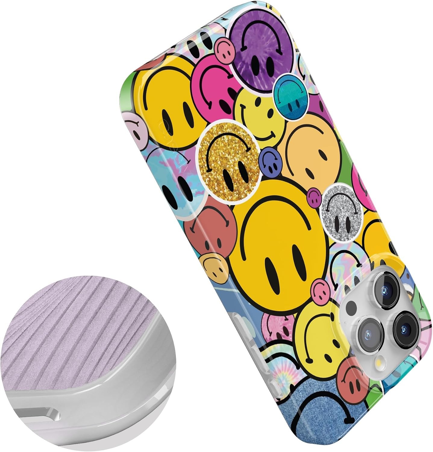 image:imageCasely iPhone 15 Pro Max Case Clear Skies Clear Shimmer Compatible with MagSafe Classic Ultra Slim DesignAll Smiles Smiley Face Sticker
