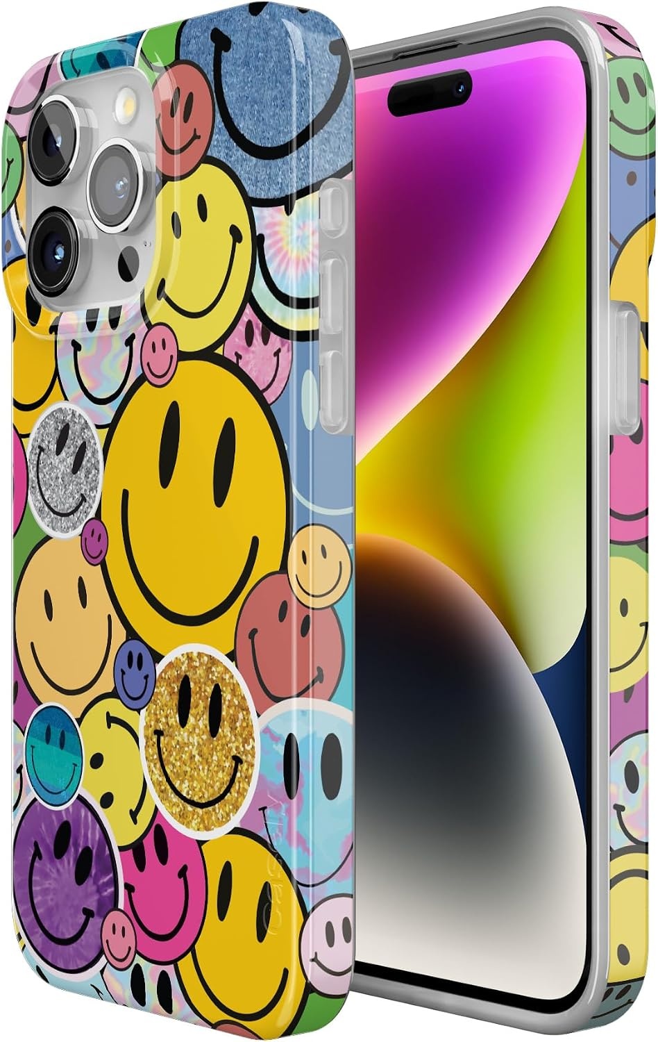image:imageCasely iPhone 15 Pro Max Case Clear Skies Clear Shimmer Compatible with MagSafe Classic Ultra Slim DesignAll Smiles Smiley Face Sticker