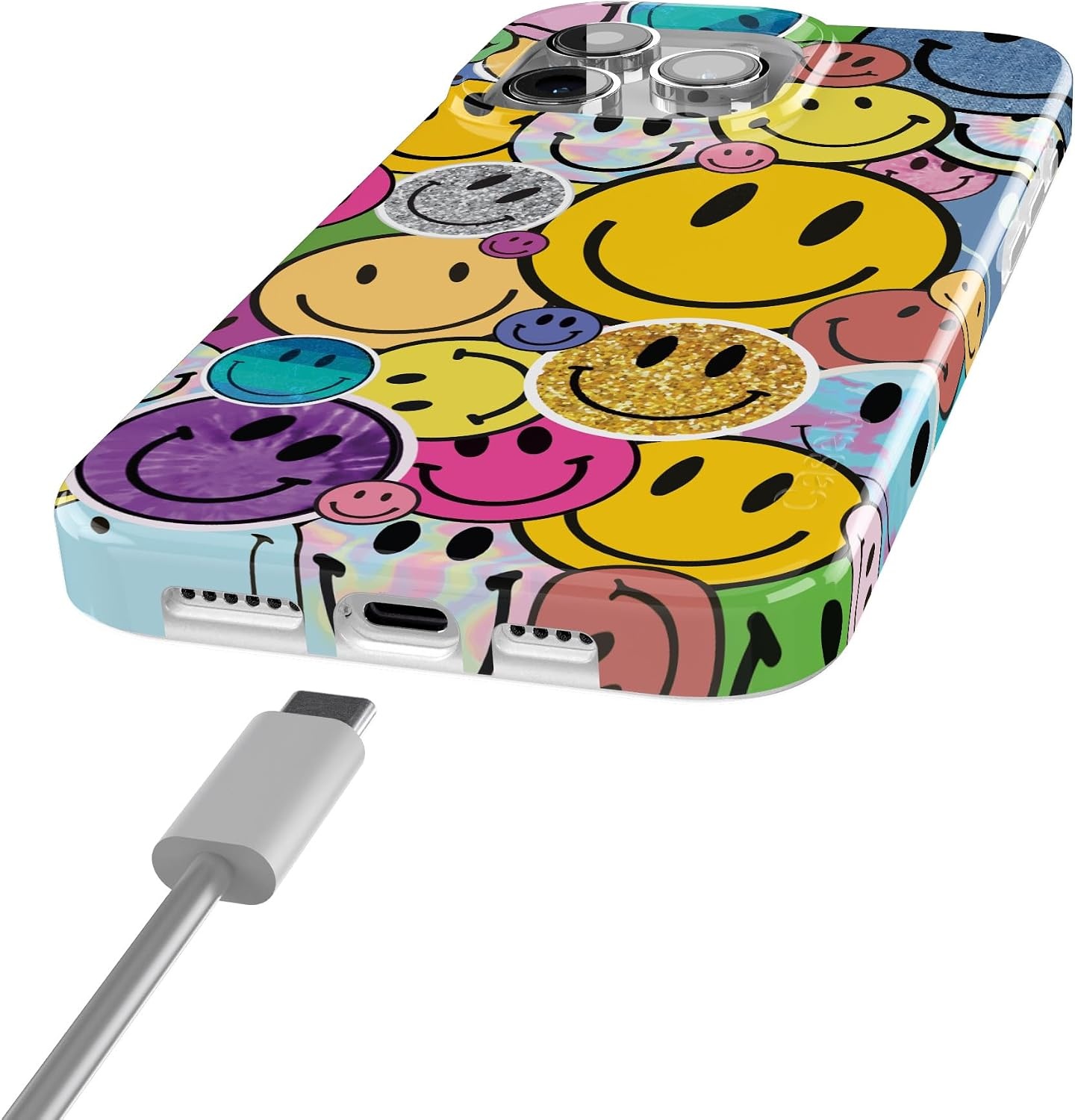 image:imageCasely iPhone 15 Pro Max Case Clear Skies Clear Shimmer Compatible with MagSafe Classic Ultra Slim DesignAll Smiles Smiley Face Sticker