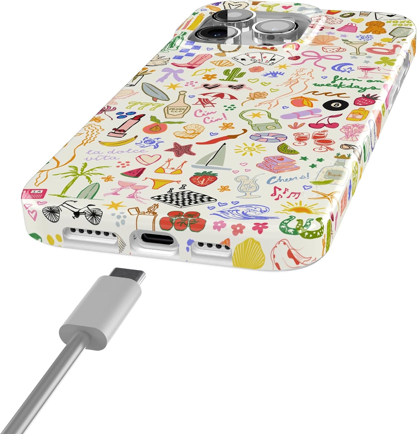 image:imageCasely iPhone 15 Pro Max Case Clear Skies Clear Shimmer Compatible with MagSafe Classic Ultra Slim DesignAll the Fun Things Fun on Weekdays
