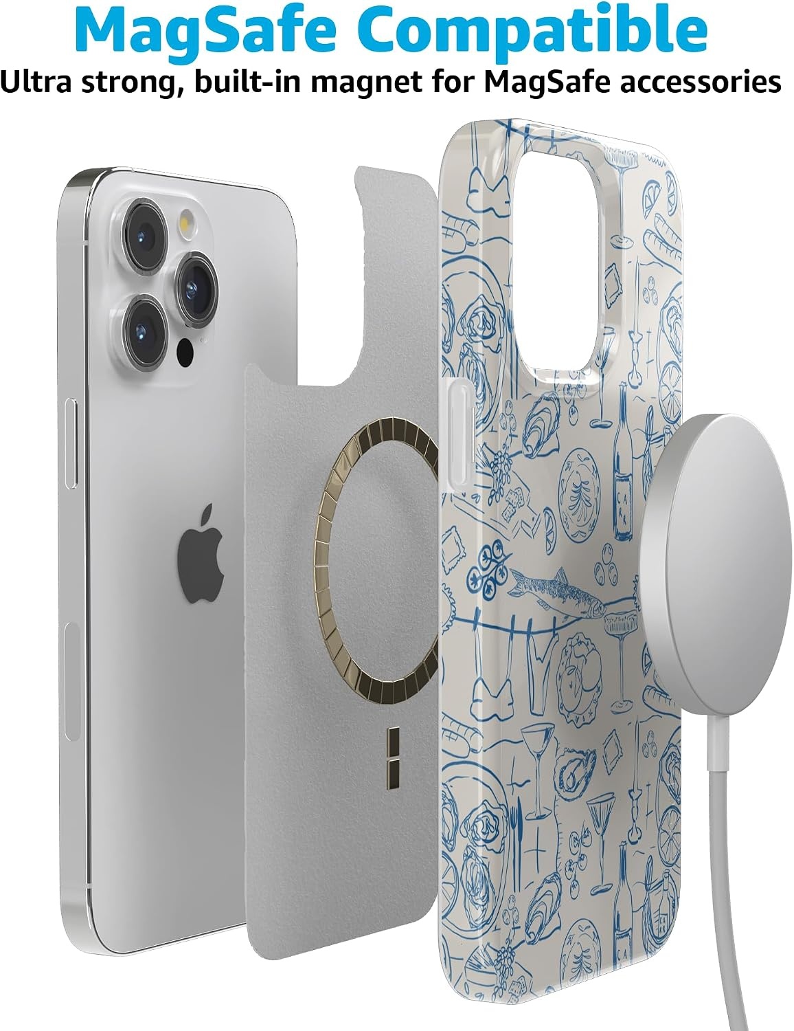 image:imageCasely iPhone 15 Pro Max Case Clear Skies Clear Shimmer Compatible with MagSafe Classic Ultra Slim DesignAmalfi Aperitivo Dolce Vita