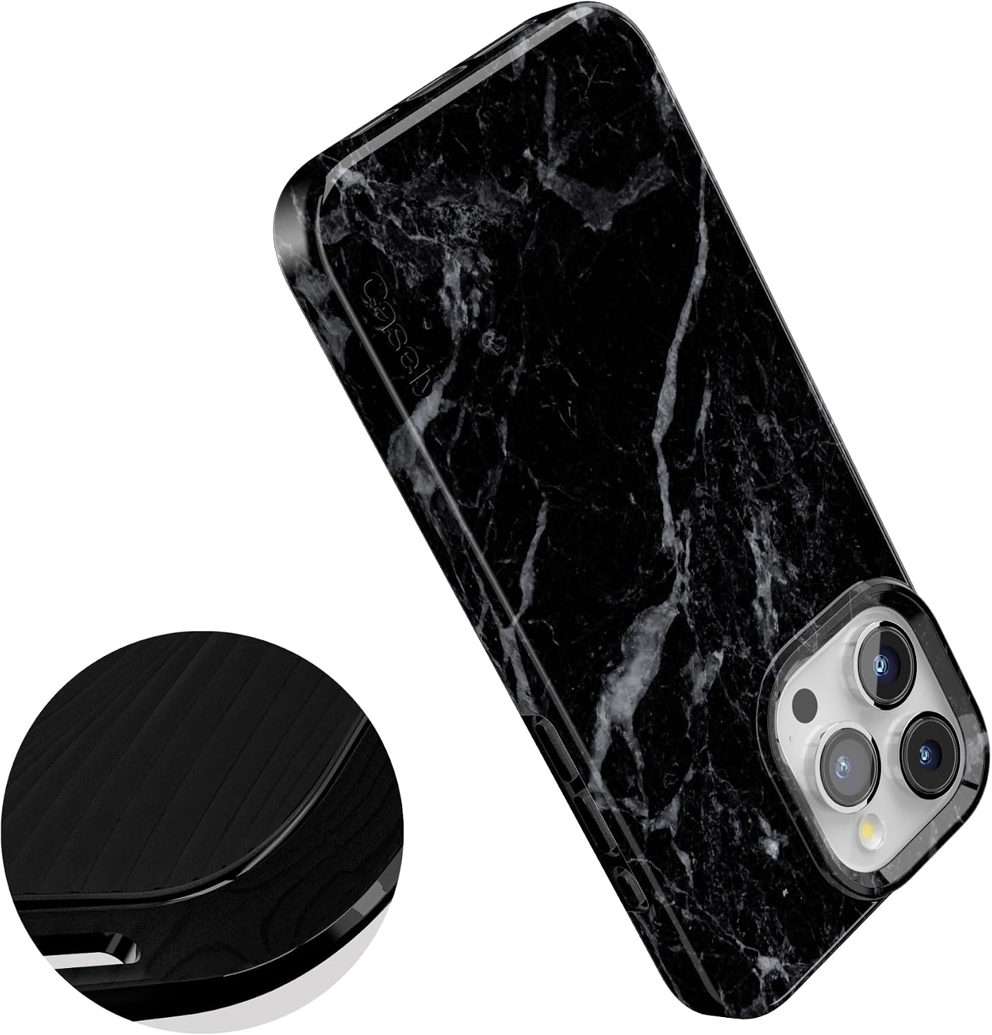 image:imageCasely iPhone 15 Pro Max Case Clear Skies Clear Shimmer Compatible with MagSafe Classic Ultra Slim DesignBlack Pearl Marble