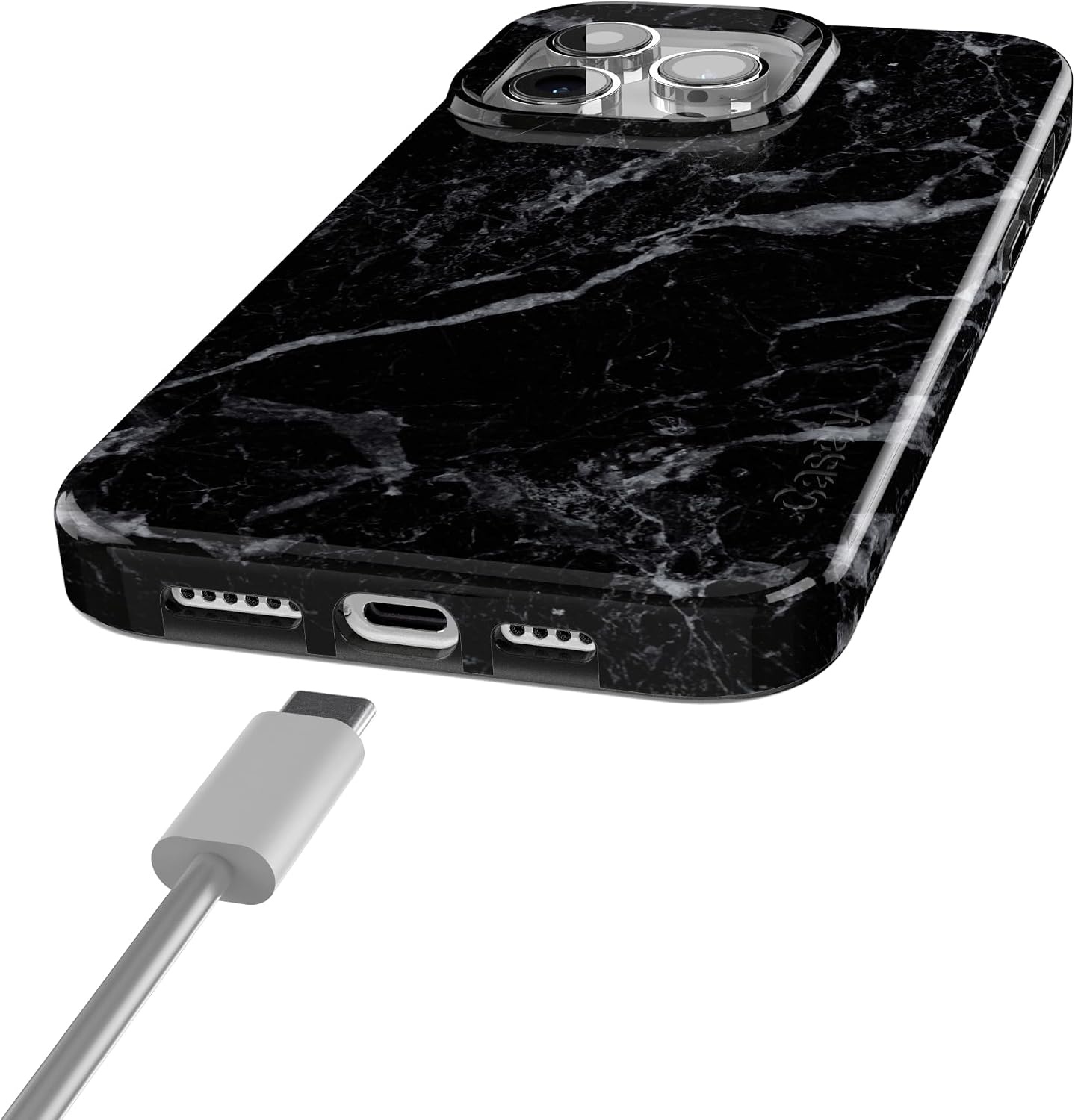 image:imageCasely iPhone 15 Pro Max Case Clear Skies Clear Shimmer Compatible with MagSafe Classic Ultra Slim DesignBlack Pearl Marble