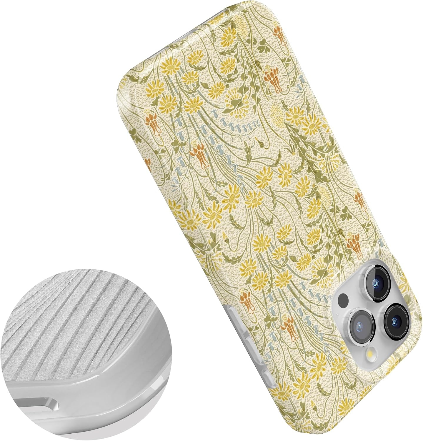 image:imageCasely iPhone 15 Pro Max Case Clear Skies Clear Shimmer Compatible with MagSafe Classic Ultra Slim DesignBoho Blooms Golden Floral