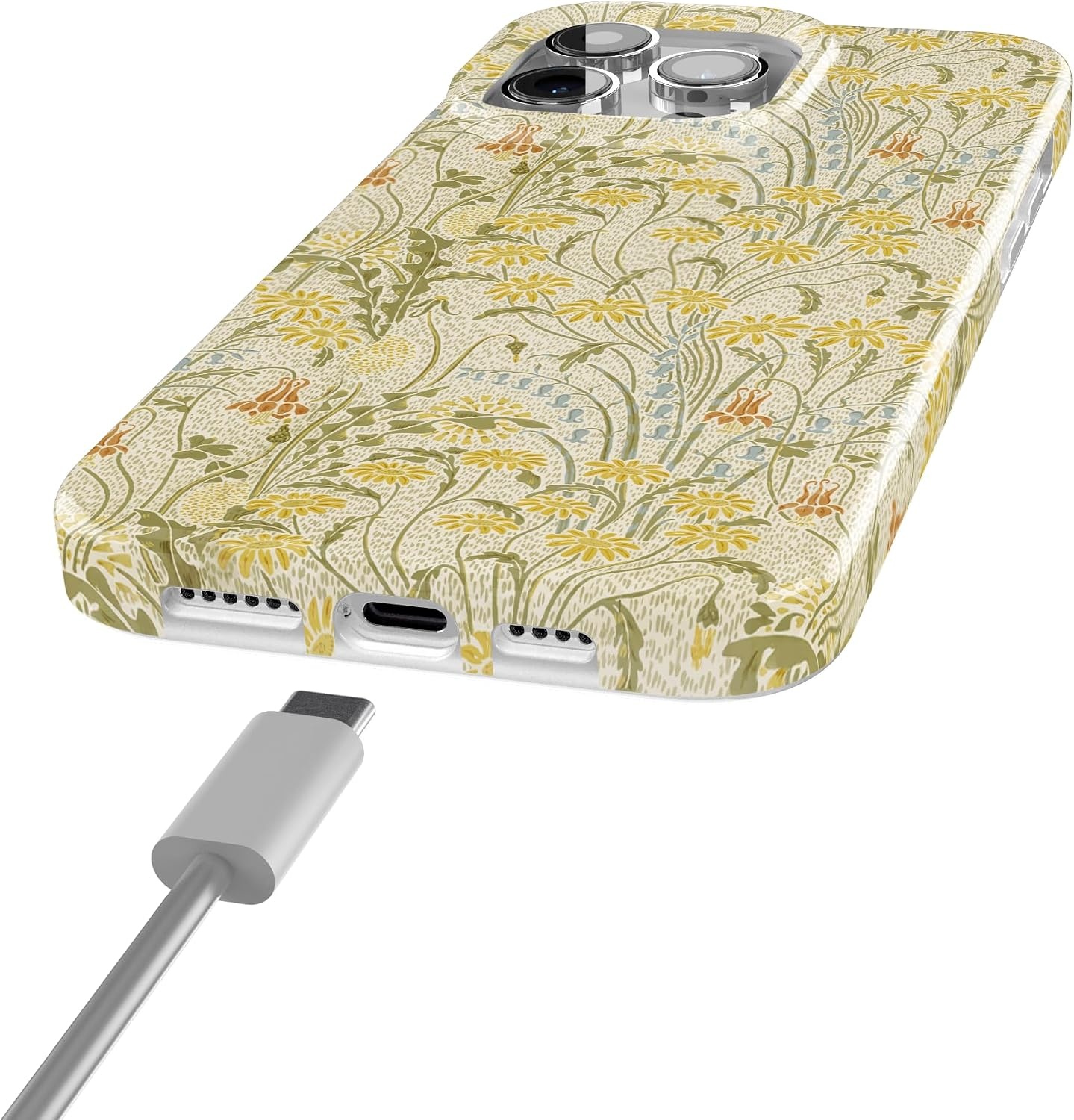 image:imageCasely iPhone 15 Pro Max Case Clear Skies Clear Shimmer Compatible with MagSafe Classic Ultra Slim DesignBoho Blooms Golden Floral