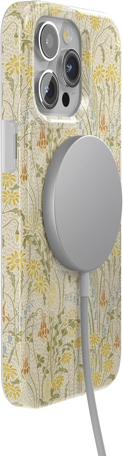 image:imageCasely iPhone 15 Pro Max Case Clear Skies Clear Shimmer Compatible with MagSafe Classic Ultra Slim DesignBoho Blooms Golden Floral
