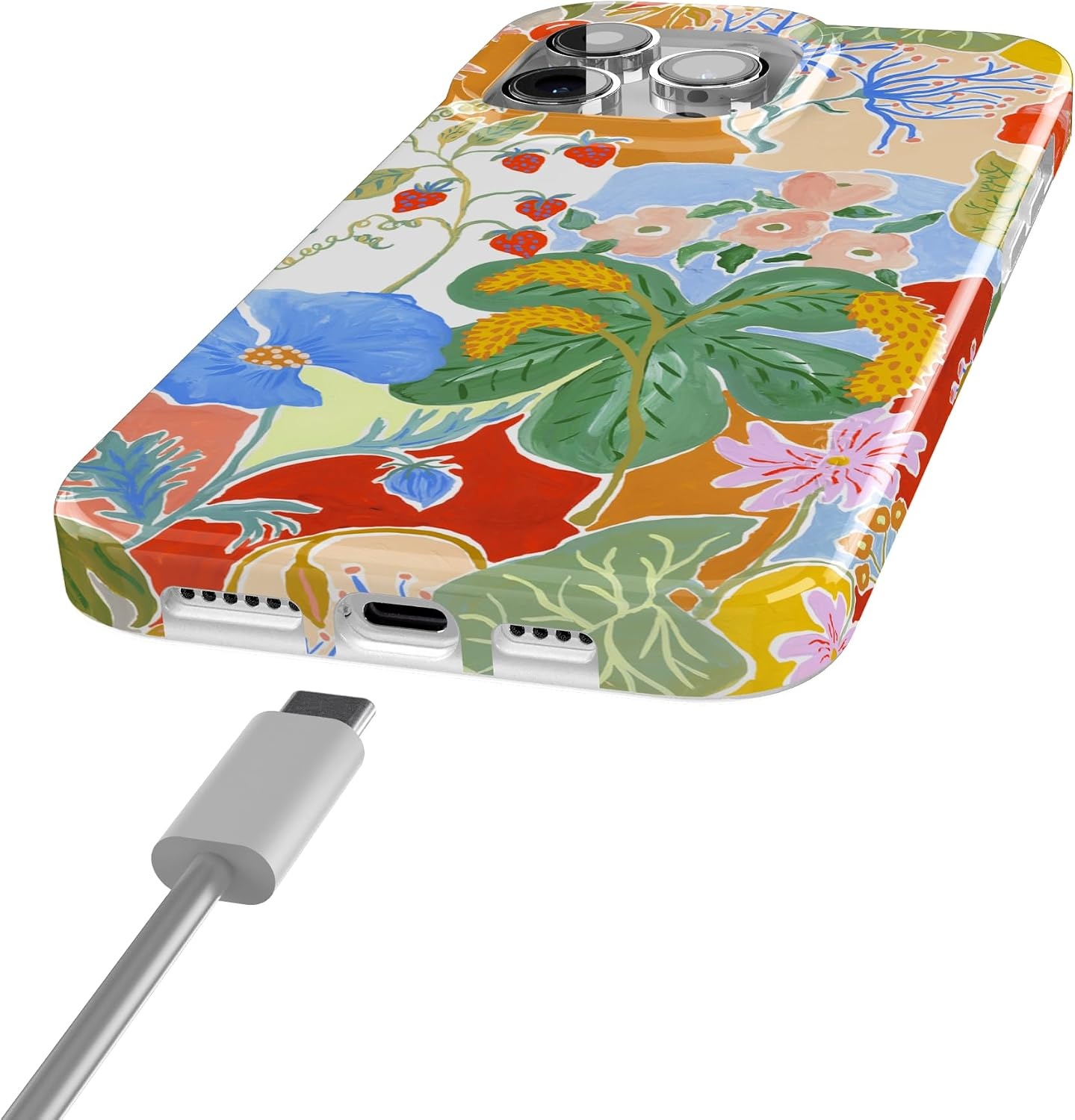 image:imageCasely iPhone 15 Pro Max Case Clear Skies Clear Shimmer Compatible with MagSafe Classic Ultra Slim DesignBotanical Blooms Floral Patchwork