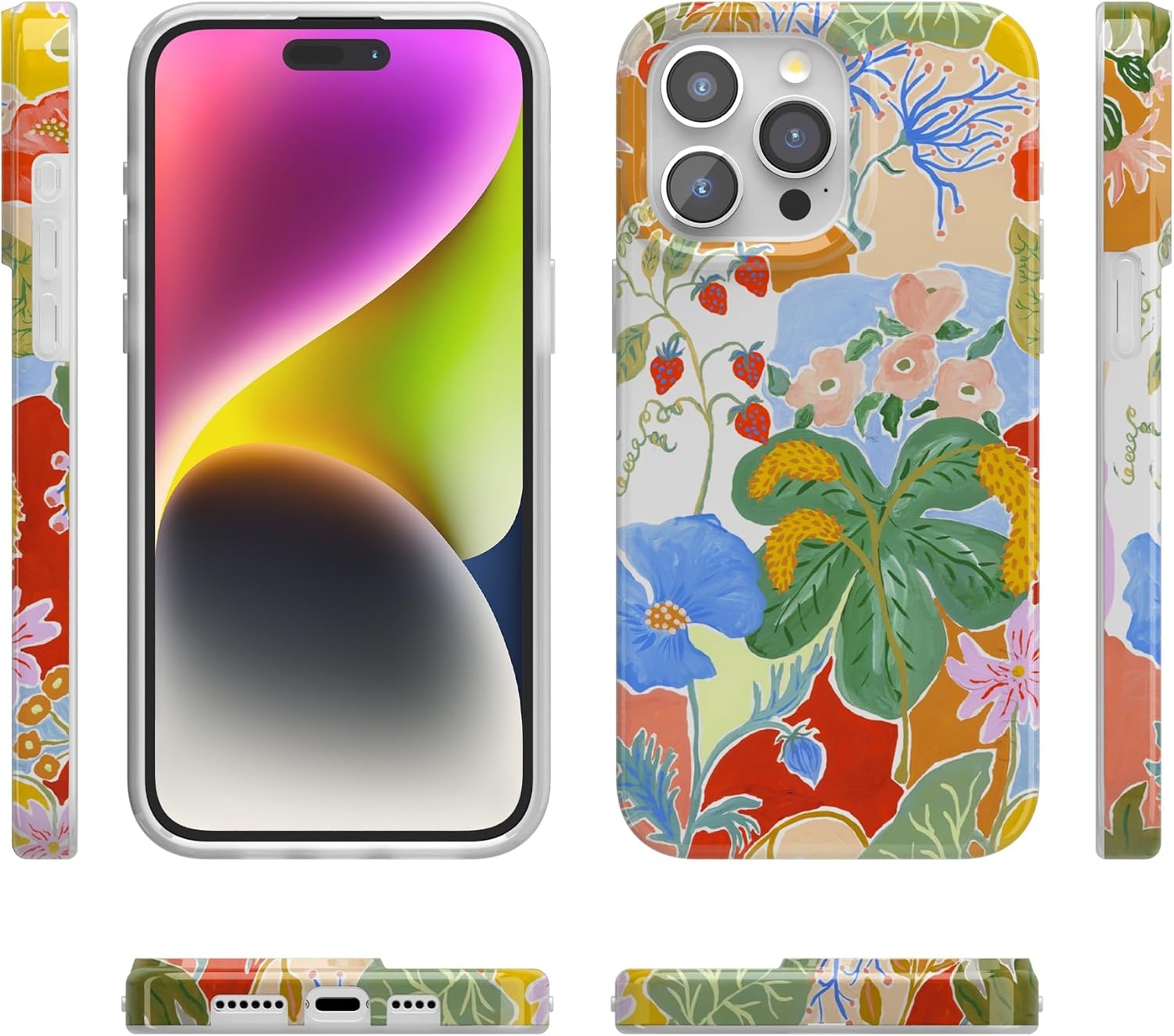 image:imageCasely iPhone 15 Pro Max Case Clear Skies Clear Shimmer Compatible with MagSafe Classic Ultra Slim DesignBotanical Blooms Floral Patchwork