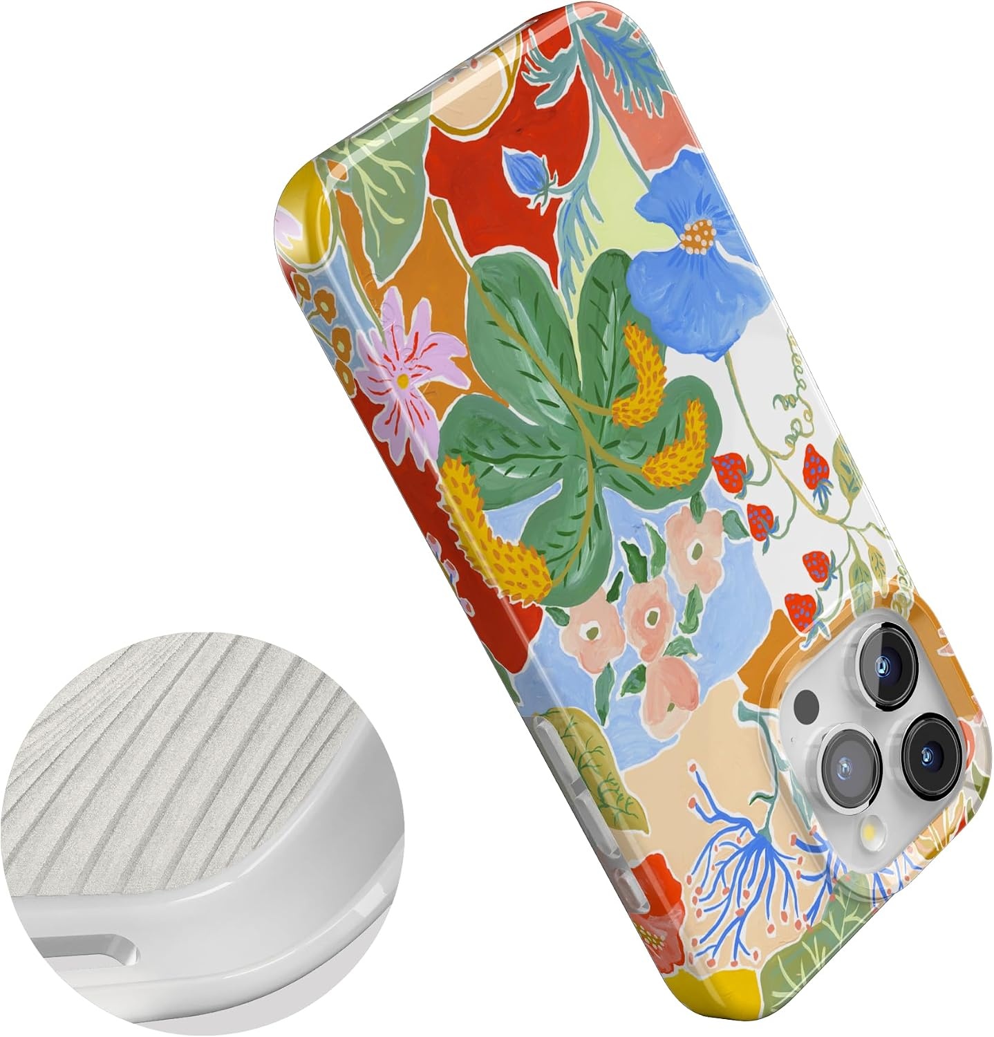 image:imageCasely iPhone 15 Pro Max Case Clear Skies Clear Shimmer Compatible with MagSafe Classic Ultra Slim DesignBotanical Blooms Floral Patchwork