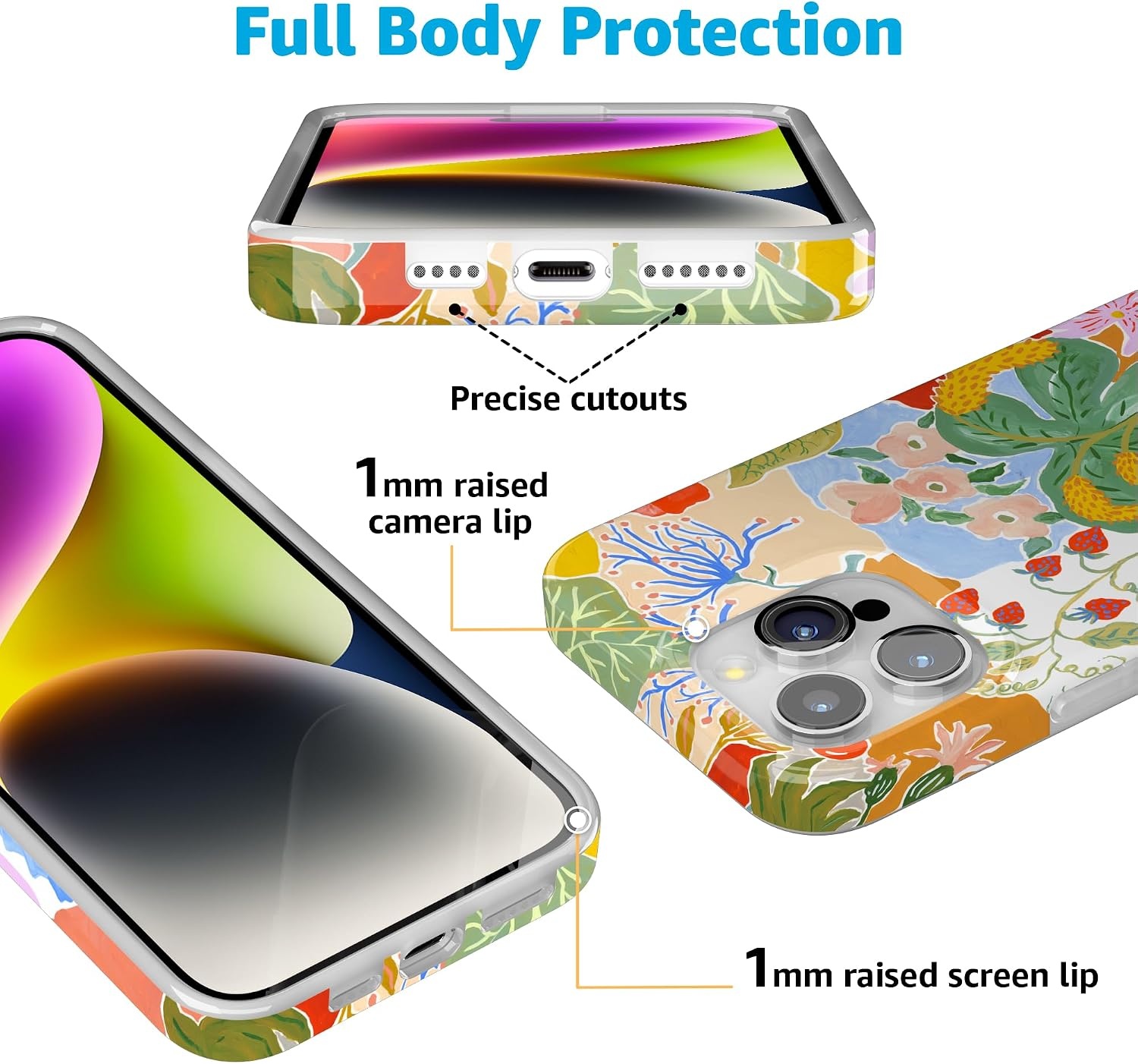 image:imageCasely iPhone 15 Pro Max Case Clear Skies Clear Shimmer Compatible with MagSafe Classic Ultra Slim DesignBotanical Blooms Floral Patchwork